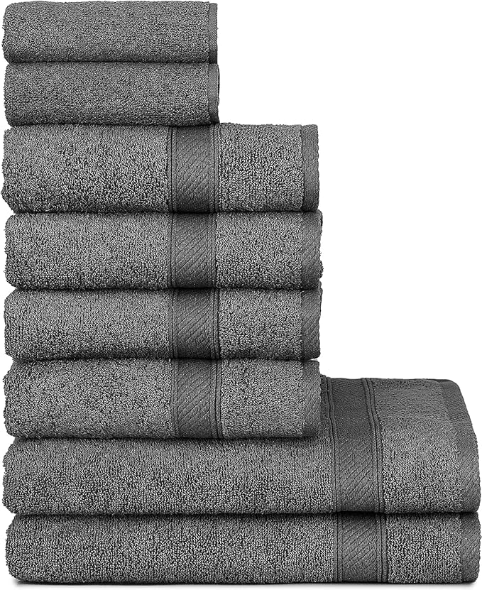 nottoc Handtücher Set Grau 8-TLG / 2 Badetücher 70x140 + 4 Handtücher 50x90 + 2 Gästehandtücher 30x50 - Handtuch mit Aufhänger Baumwolle Saugfähige Weiche Luxus Duschhandtücher - Anthrazit