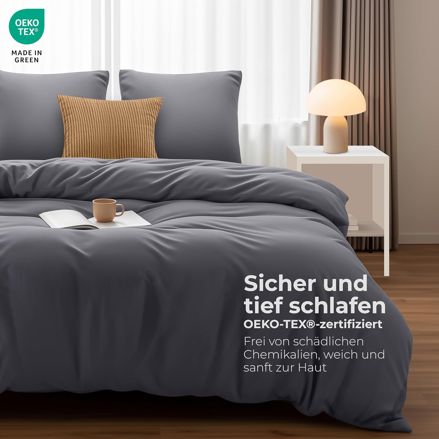 Bettwäsche 140x200 Set - Mikrofaser Bettbezug 140x200 cm + 1 Kissenbezug 65x65 cm - Grau