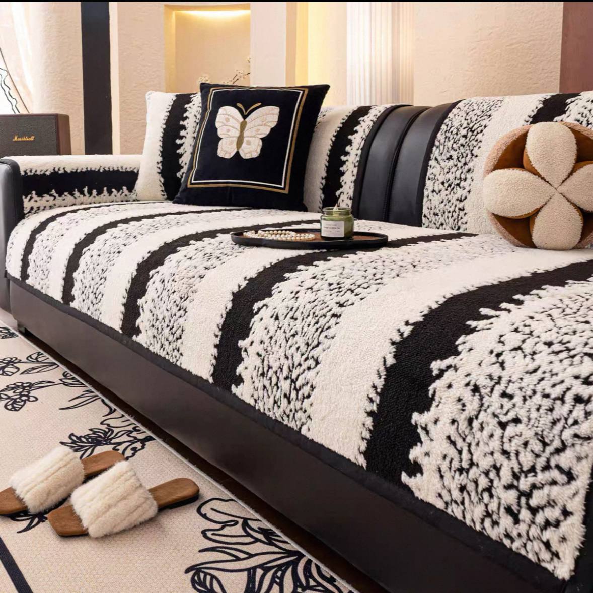 Automne hiver peluche sofa mat 2025 nouveau luxe léger haut de gamme sensation antidérapante hiver sofa assise coussin couverture couverture de foulard