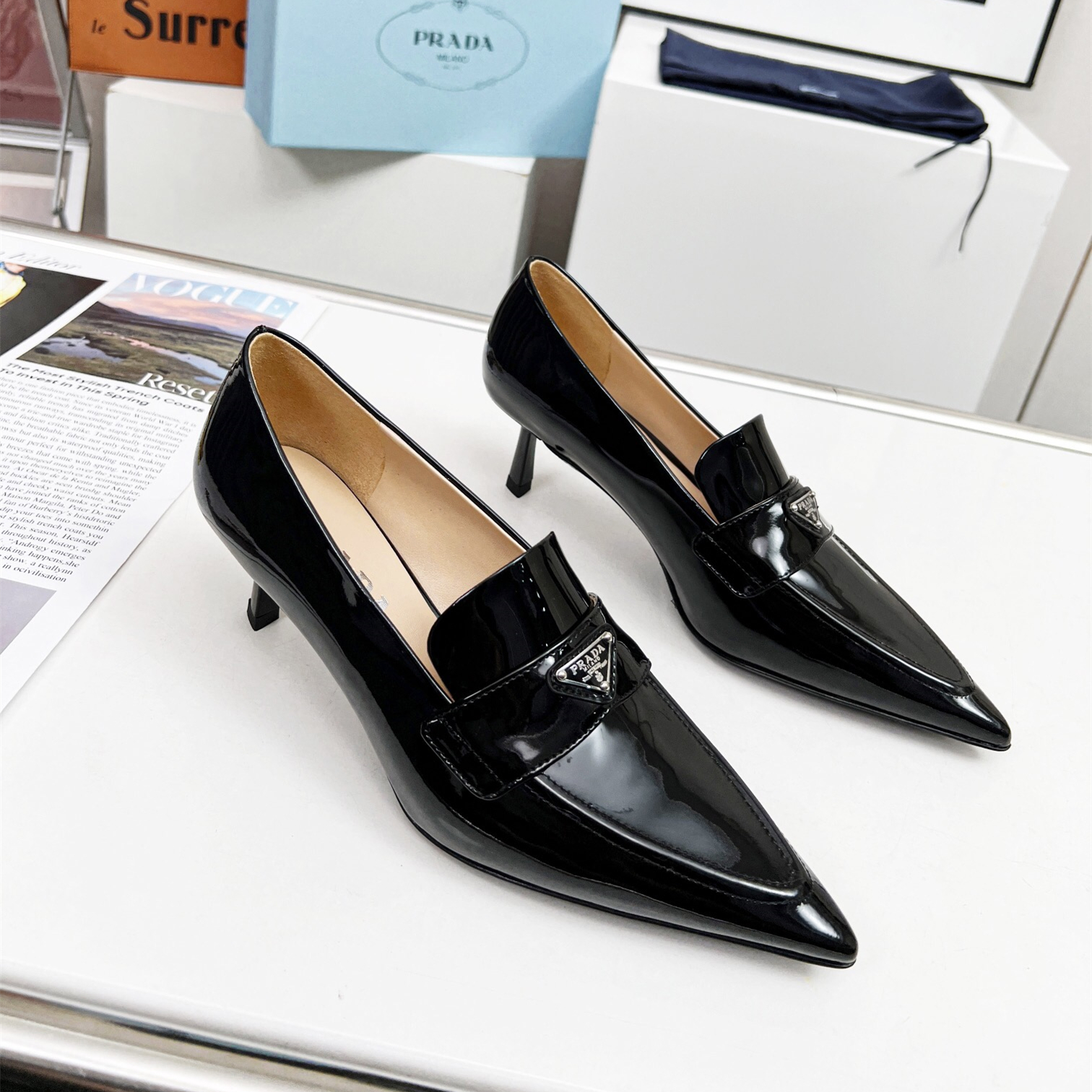 Prada Brushed Leather Slingback Pumps Size 35-41 3-Color