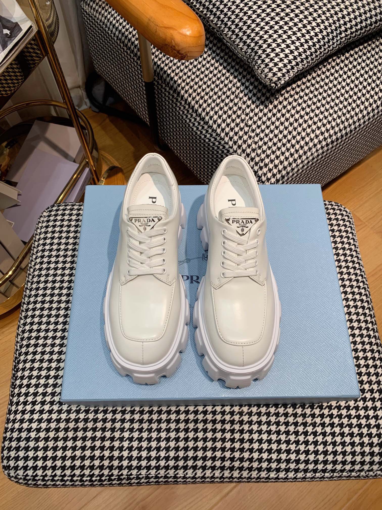 Prada Monolith brushed leather lace-up Shoes Loafers Size 36-41