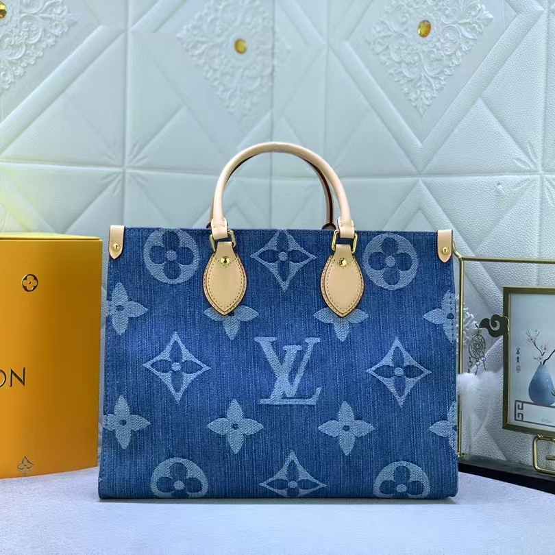 Louis Vuitton Onthego Denim Cowboy Women Handbag 35*27*14cm