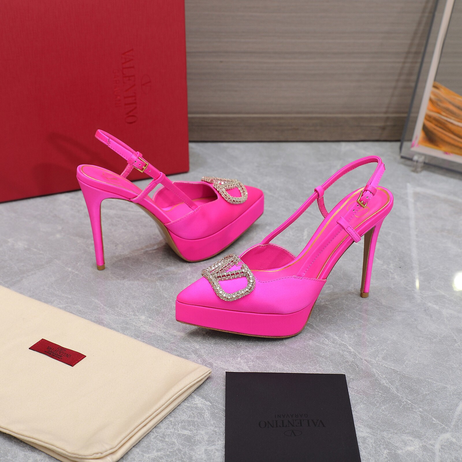 Valentino Vlogo Signature Satin Slingback Platform Size 35-41 5-Color