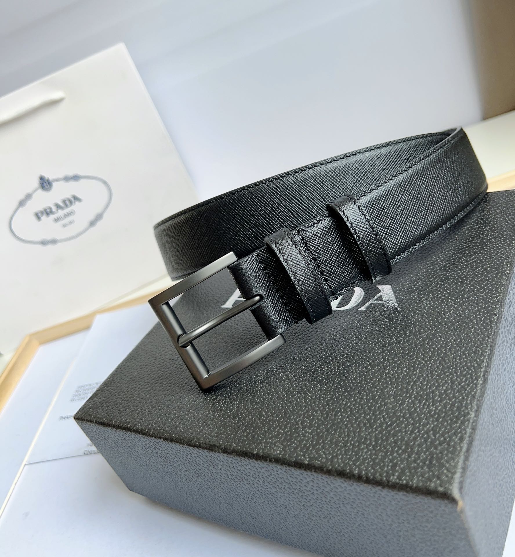 Prada Men/Women Belt Width 3.5cm