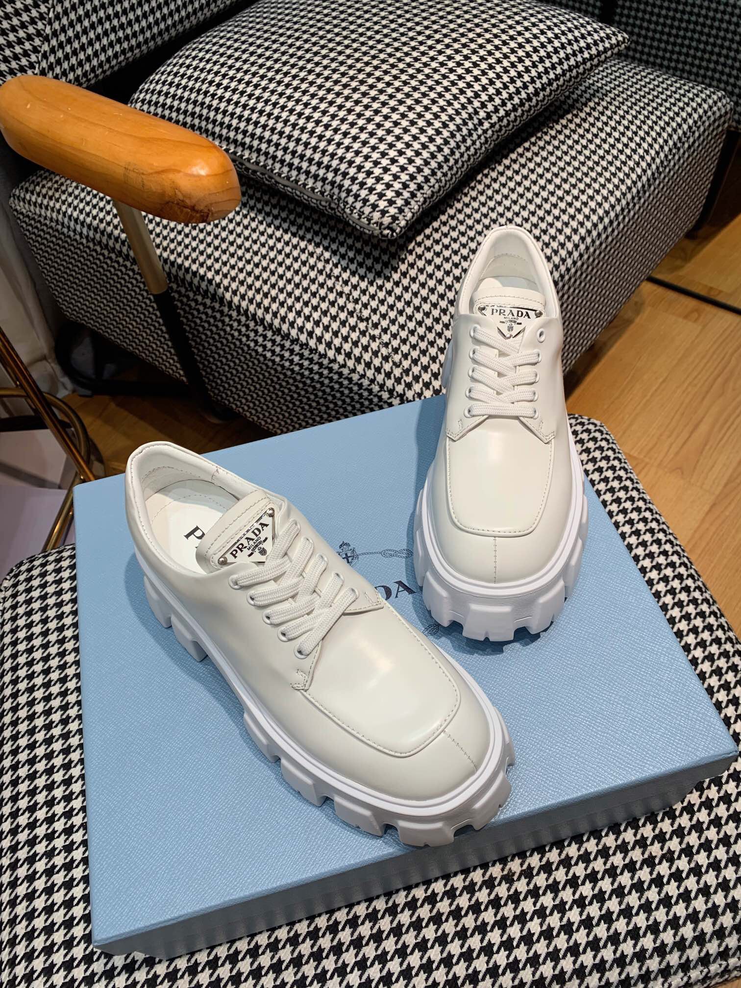 Prada Monolith brushed leather lace-up Shoes Loafers Size 36-41