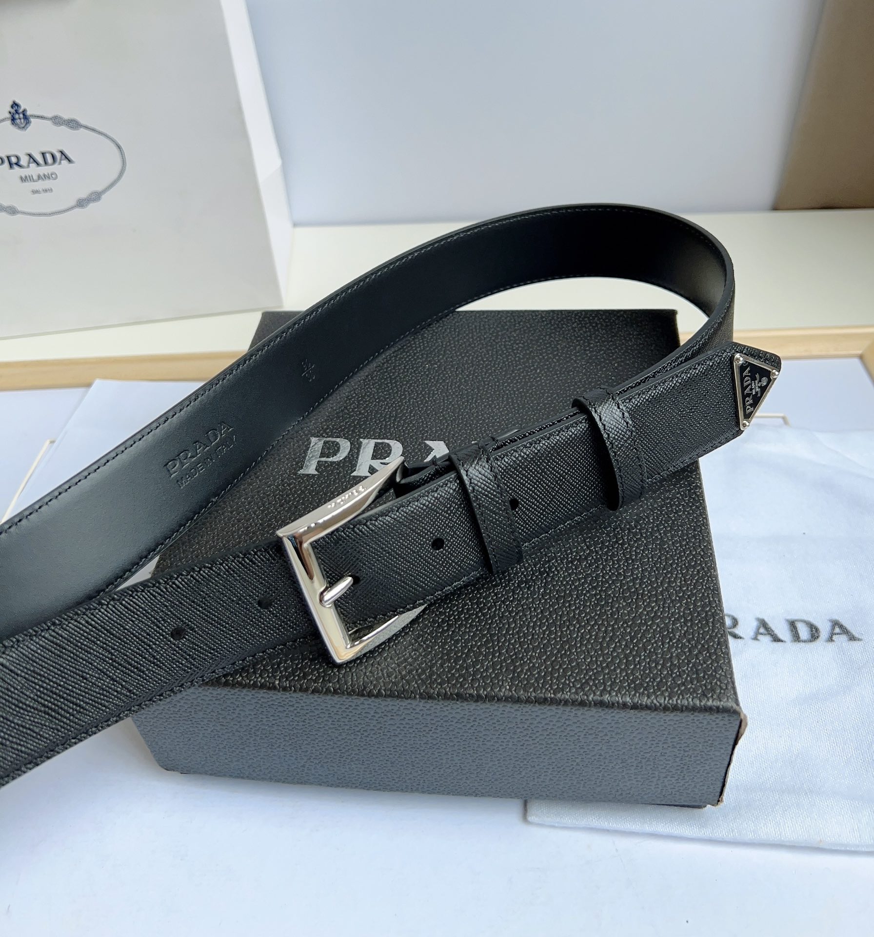 Prada Men/Women Belt Width 3.5cm