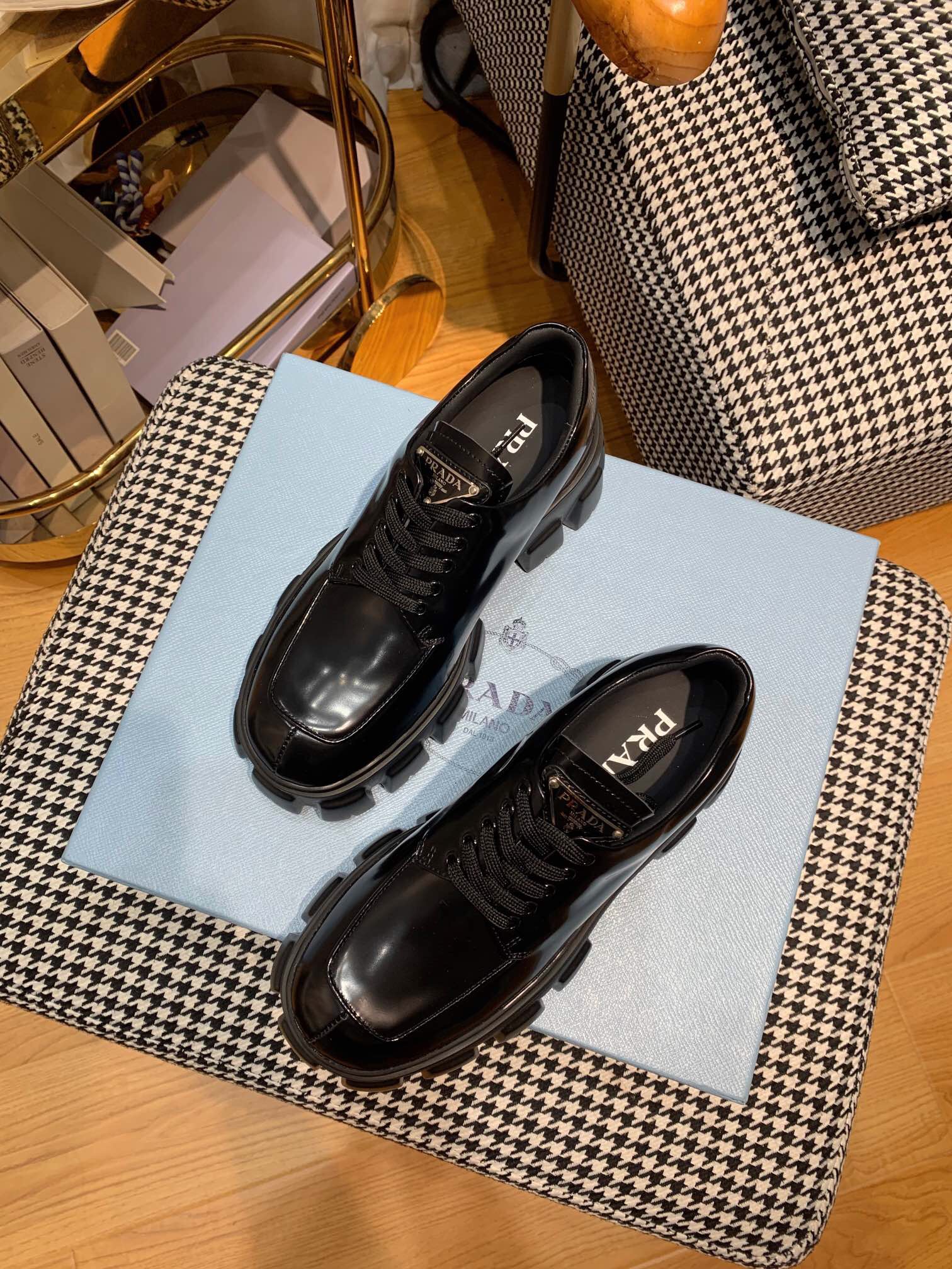 Prada Monolith brushed leather lace-up Shoes Loafers Size 36-41