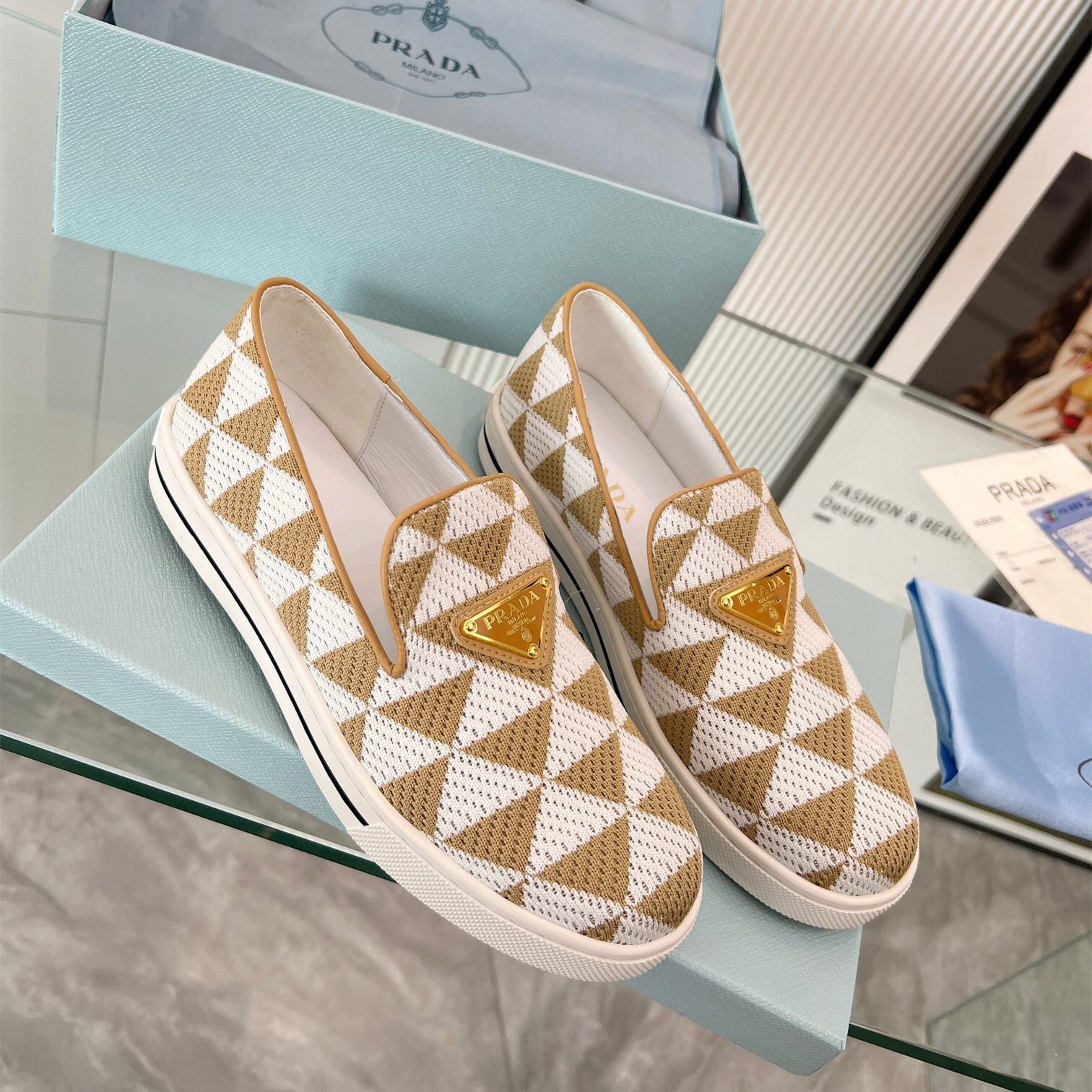 Prada 2024 Women Embroidered fabric slip-on Shoes Loafers Size 36-41