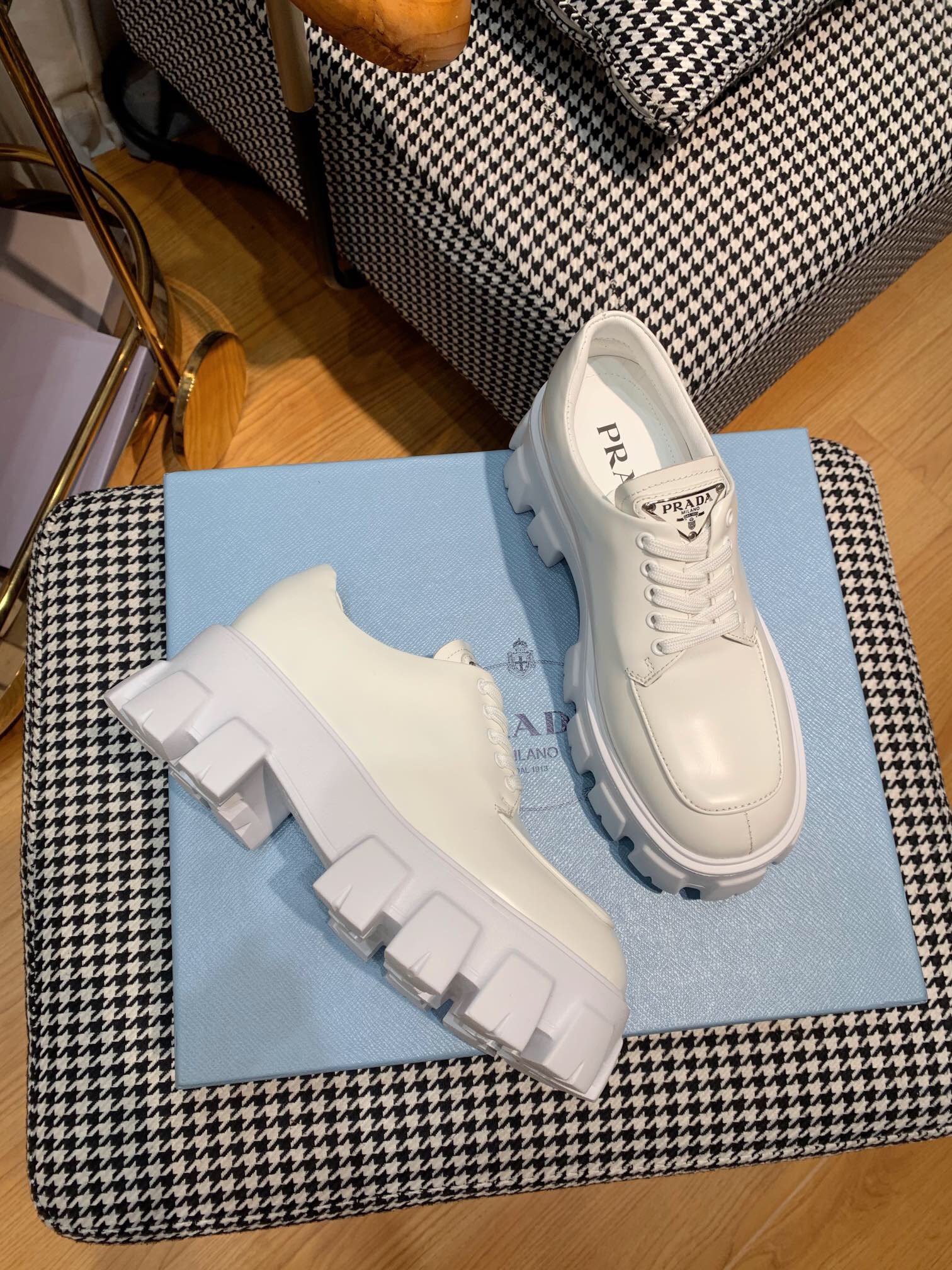 Prada Monolith brushed leather lace-up Shoes Loafers Size 36-41