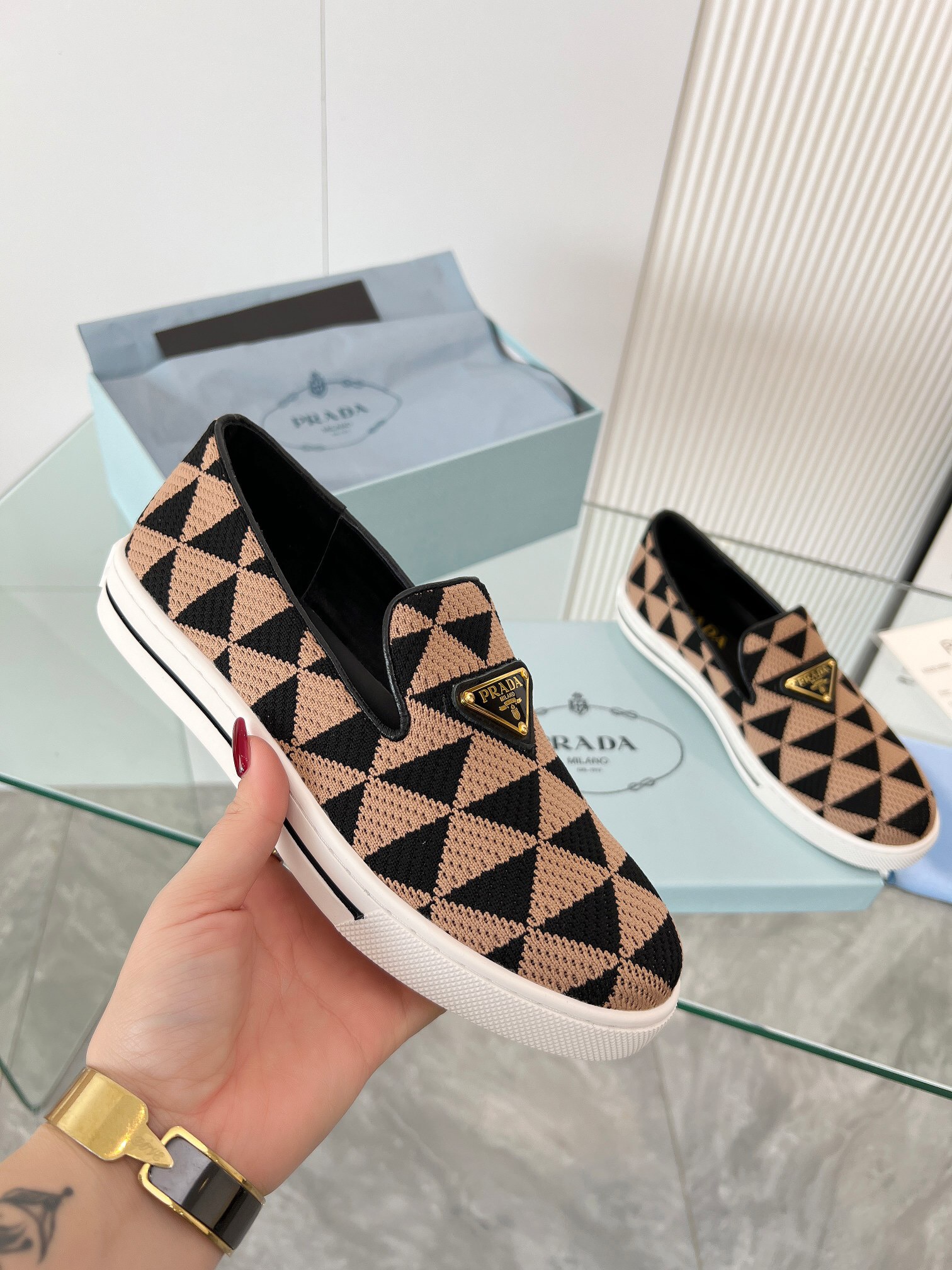 Prada 2024 Women Embroidered fabric slip-on Shoes Loafers Size 36-41