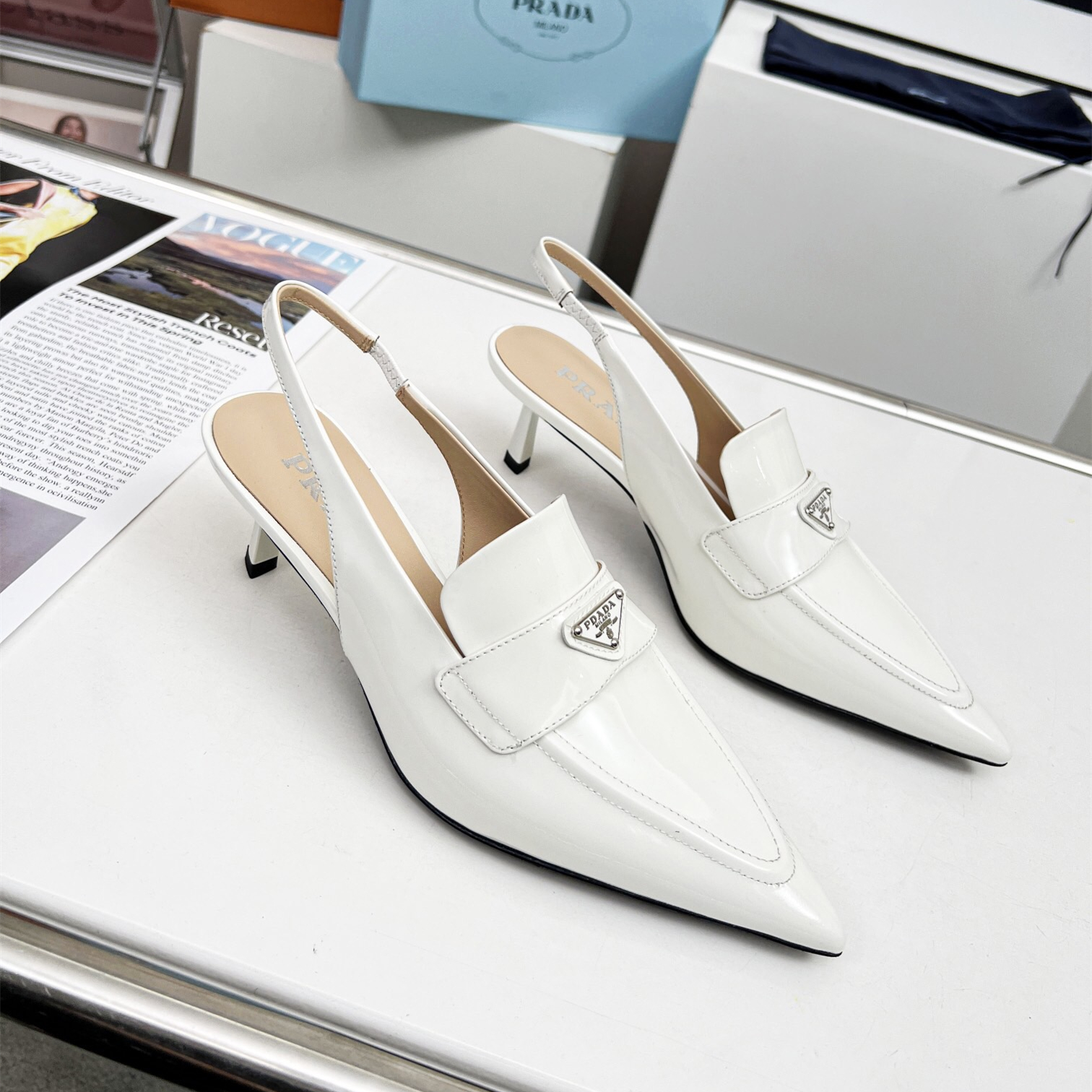 Prada Brushed Leather Slingback Pumps Size 35-41 3-Color