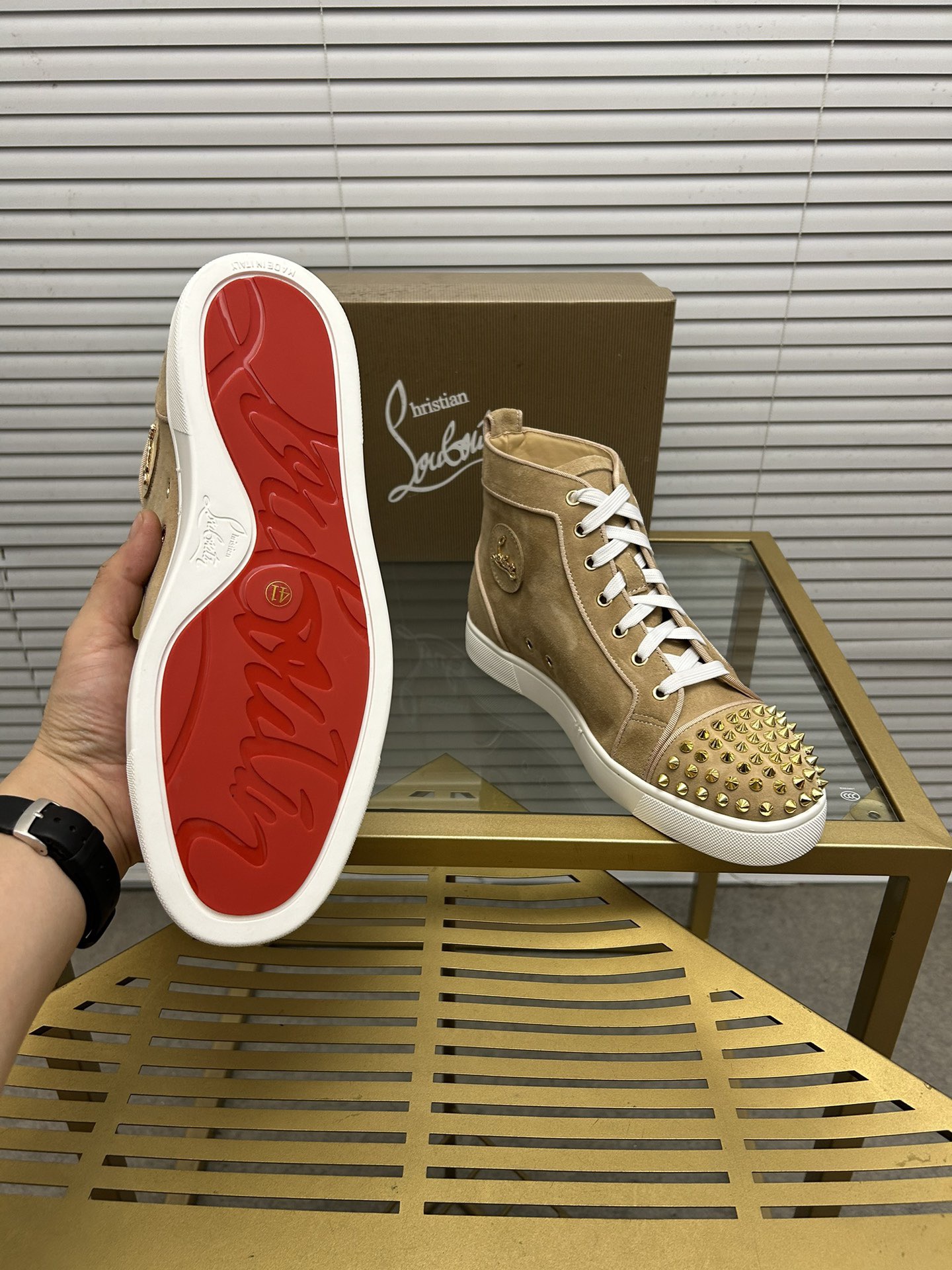 Christian Louboutin Lou Spikes High-Top Sneaker Size 36-46
