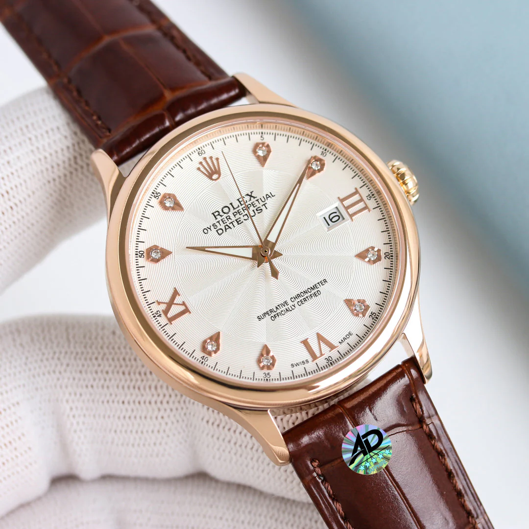 Rolex Datejust 40mm Silver Pink Gold Leather