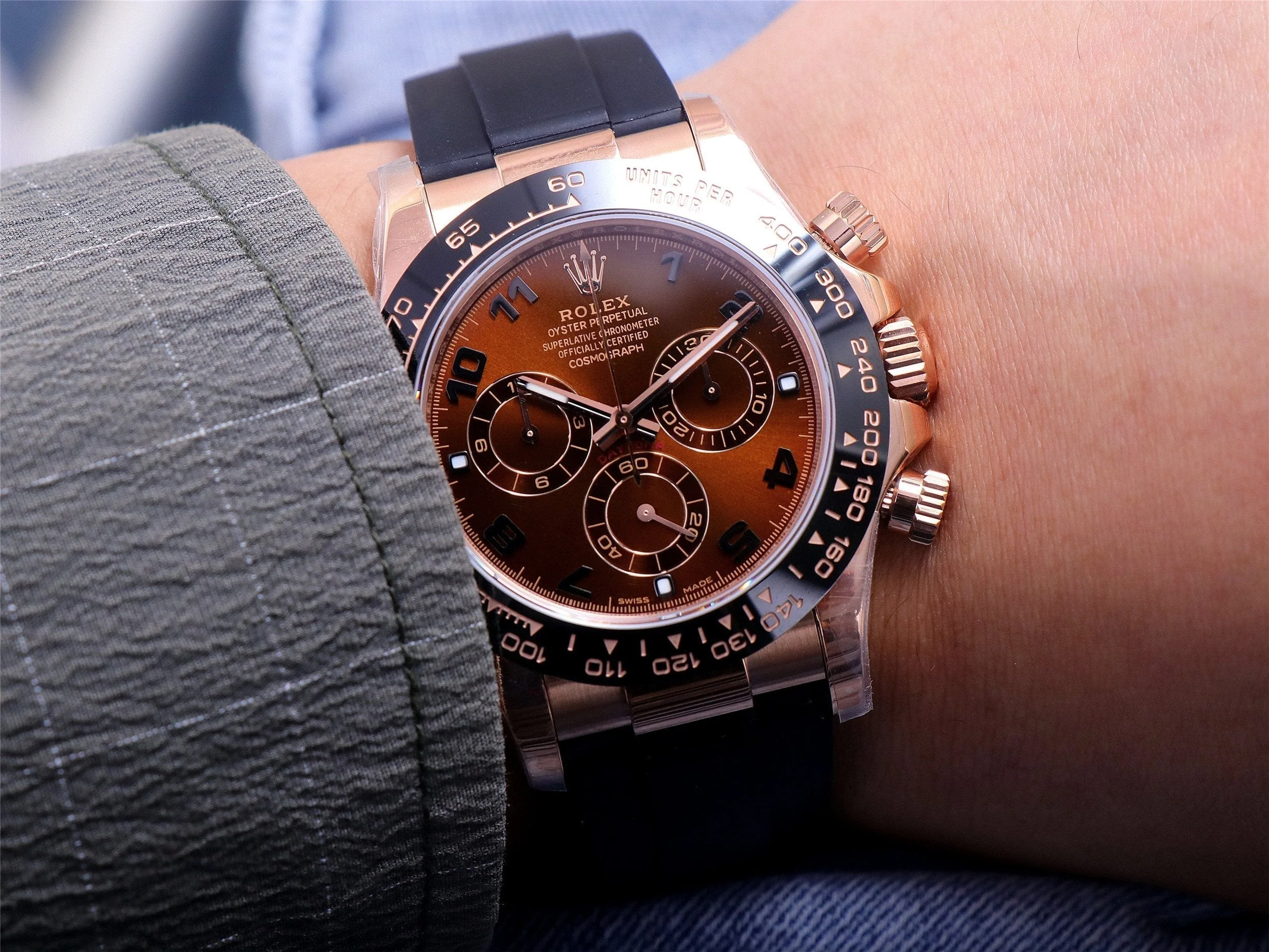 DAYTONA ROSE GOLD CASE 40MM CHOCOLATE DIAL RUBBER STRAP