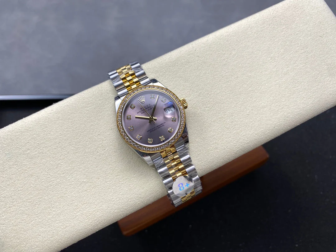 Datejust 31mm Yellow Gold Steel Diamond Bezel Purple Dial Diamond Numerals