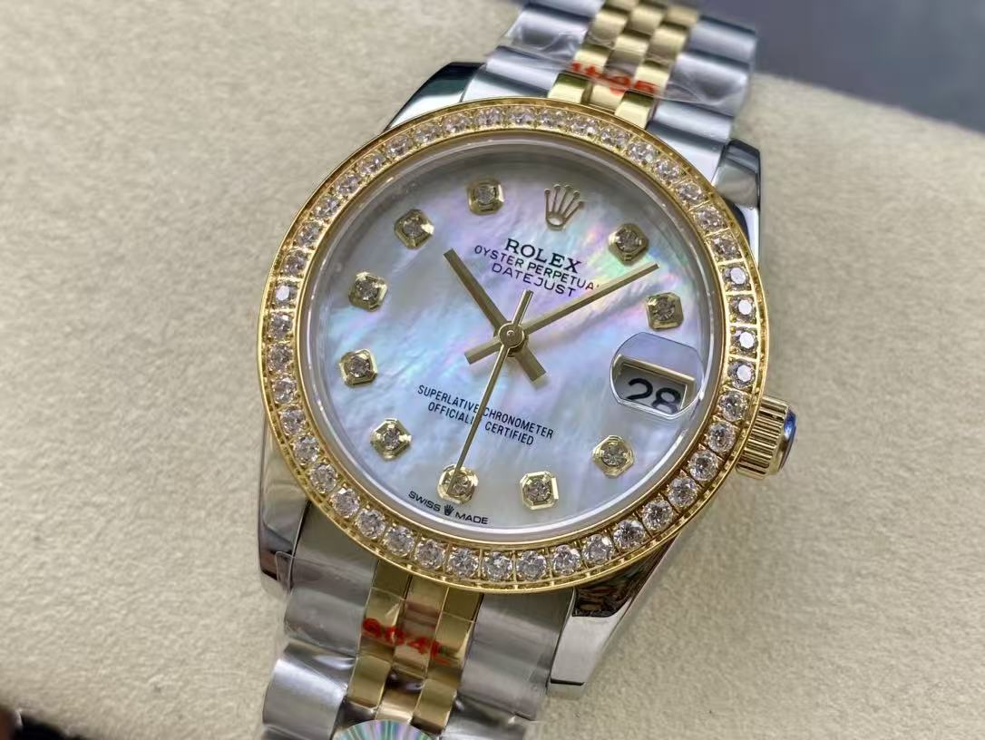 Datejust 31mm Gold Steel Diamond Bezel White Mop Dial