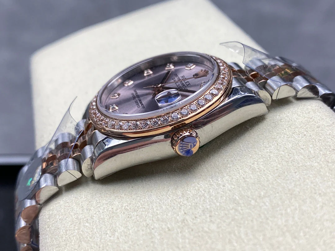 Datejust 31mm Pink Gold Steel Diamond Bezel Light Purple Dial