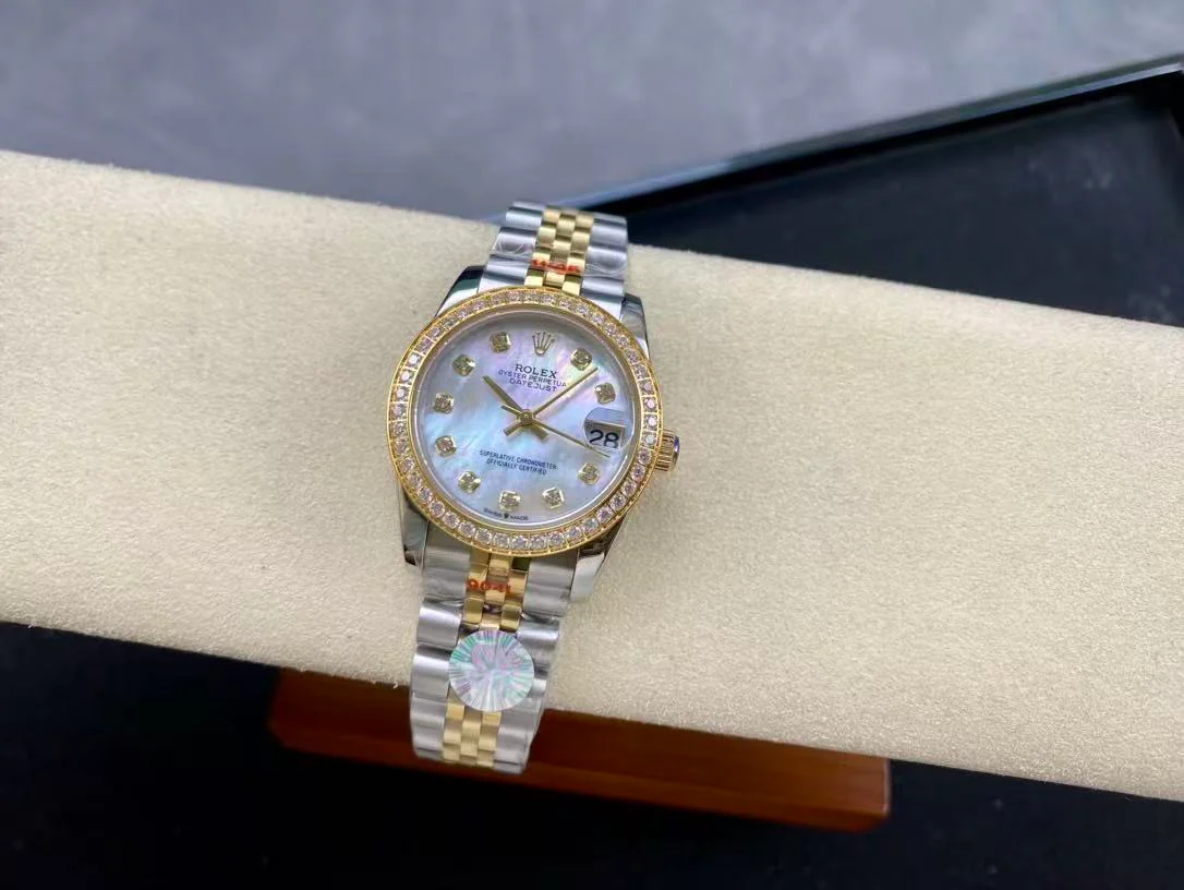 Datejust 31mm Gold Steel Diamond Bezel White Mop Dial