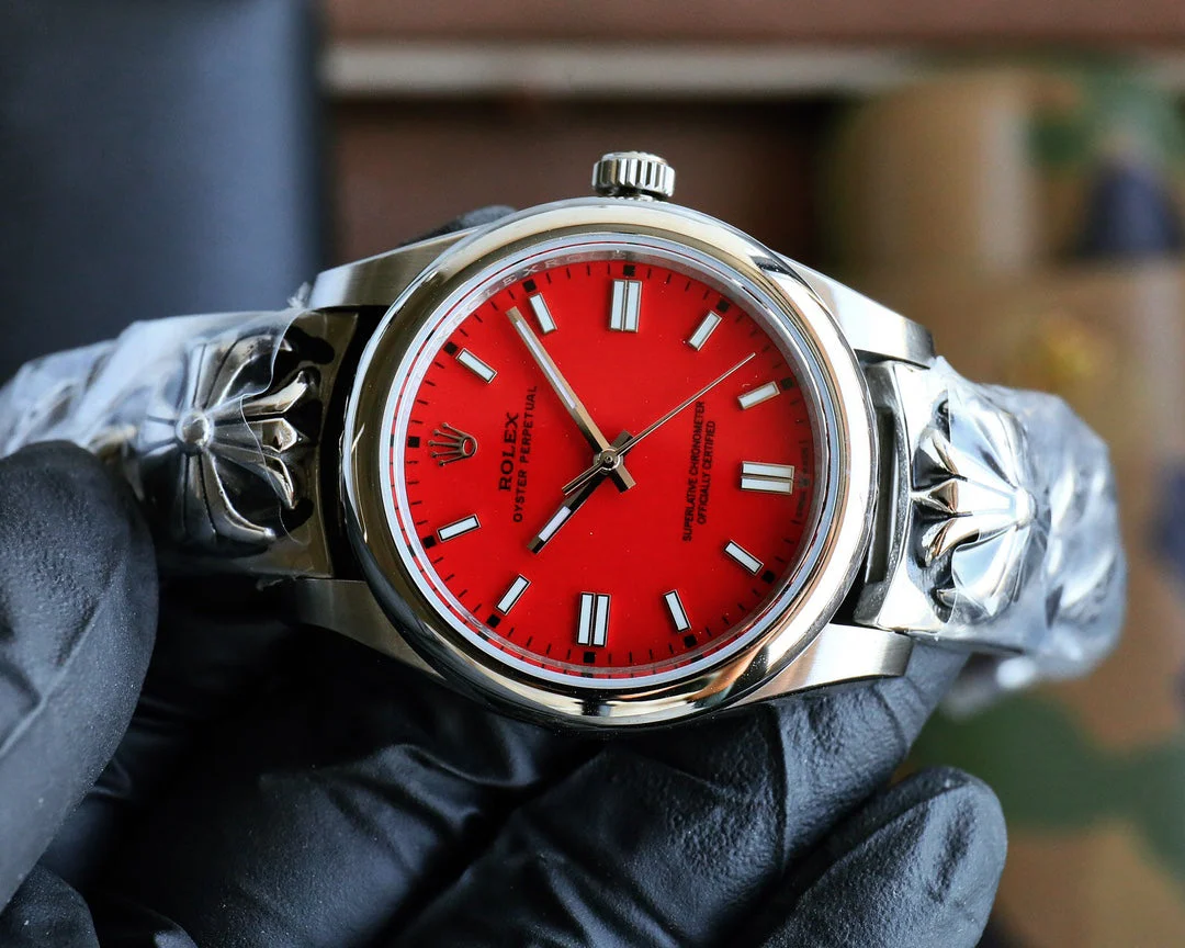 Rolex Oyster Perpetual 41mm Silver Red Dial