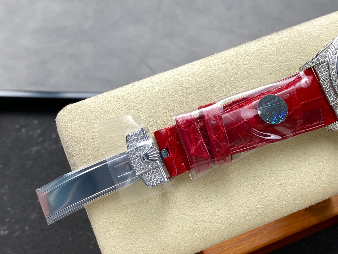 ROLEX Day-Date 36mm Diamond Red Leather Pink Dial