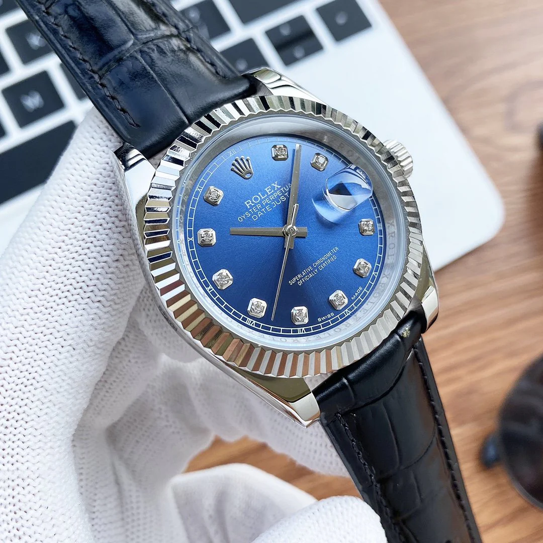 DATEJUST 41 STAINLESS STEEL DIAMOND NUMERALS LEATHER STRAP