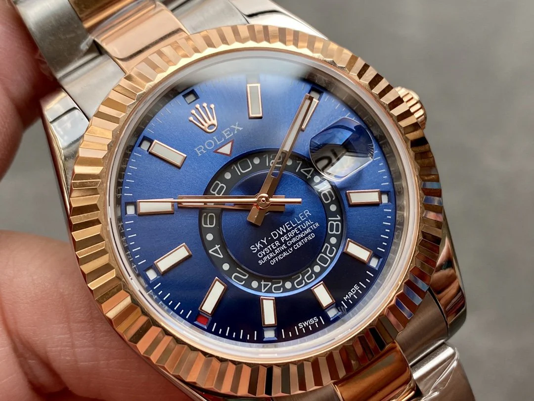 SKY-DWELLER TWO-TONE 42MM ROSE GOLD BEZEL BLUE DIAL