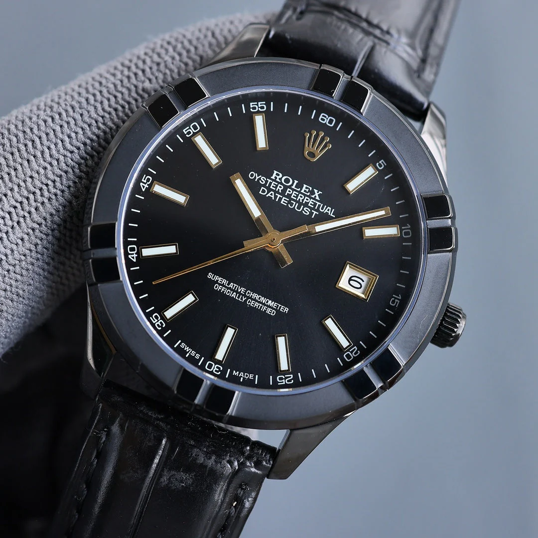 Rolex 25 Datejust 40mm Black White Calfskin Belt