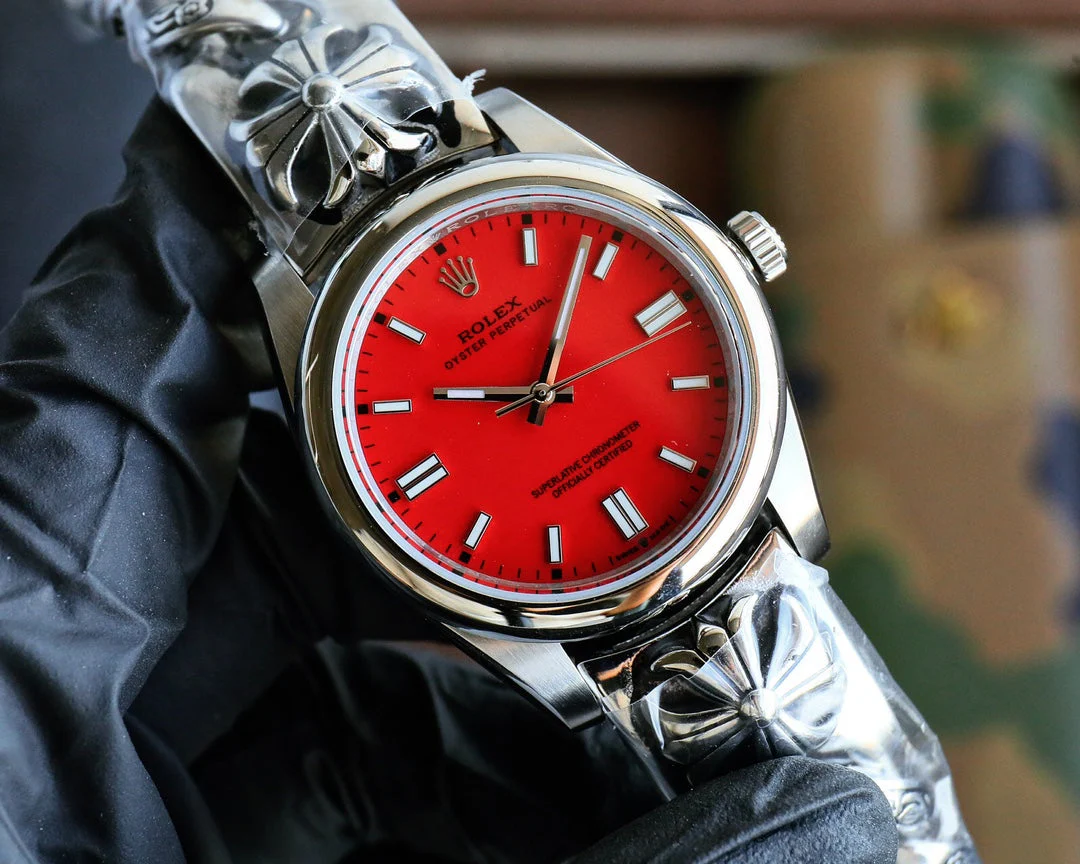 Rolex Oyster Perpetual 41mm Silver Red Dial