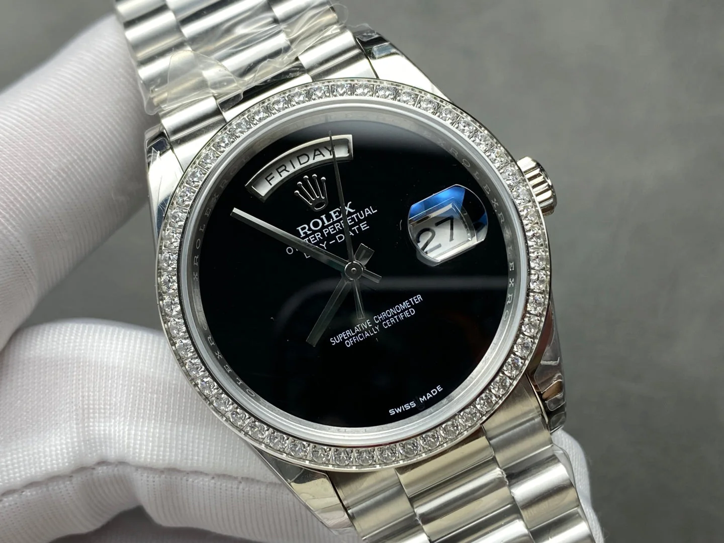 Rolex Day-Date 36mm Silver Black Dial