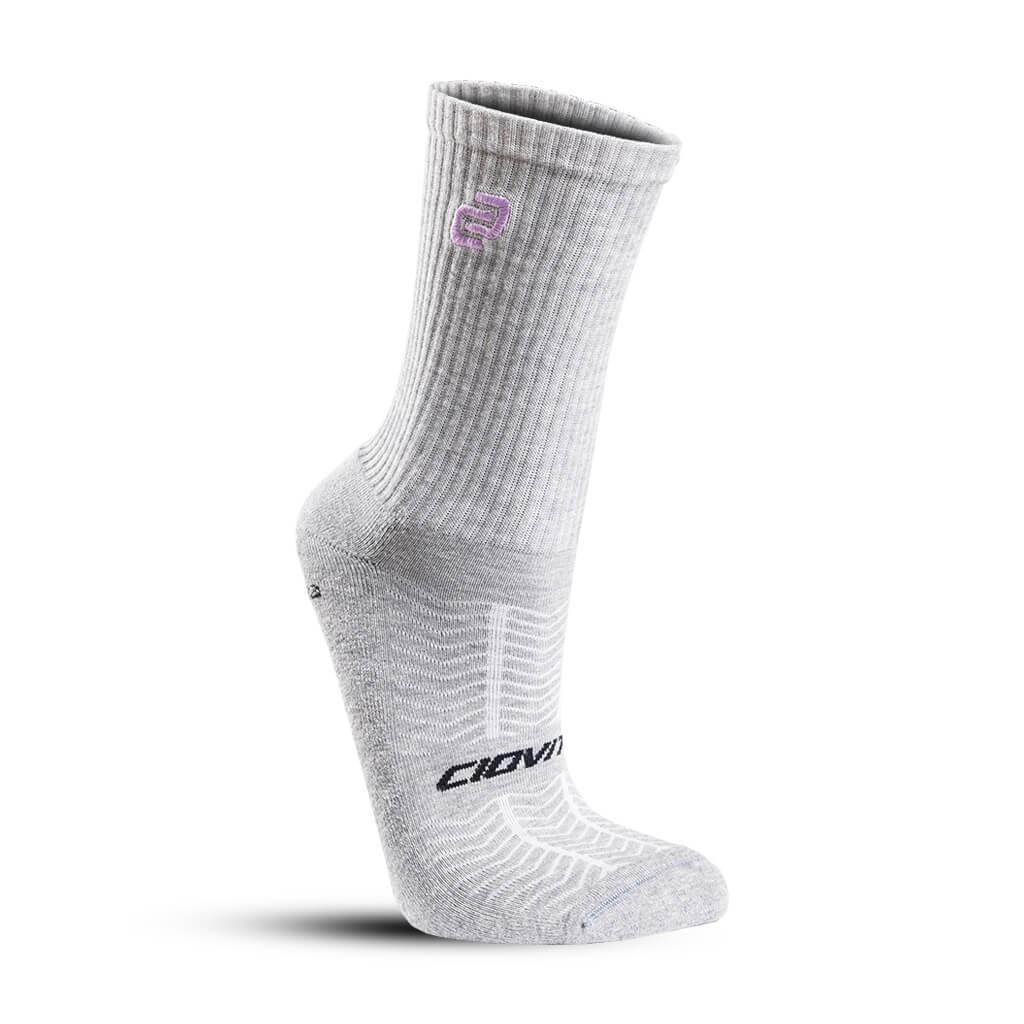 Cotton Off-Bike Socks (Grey Mélange & Lilac Embroidery)