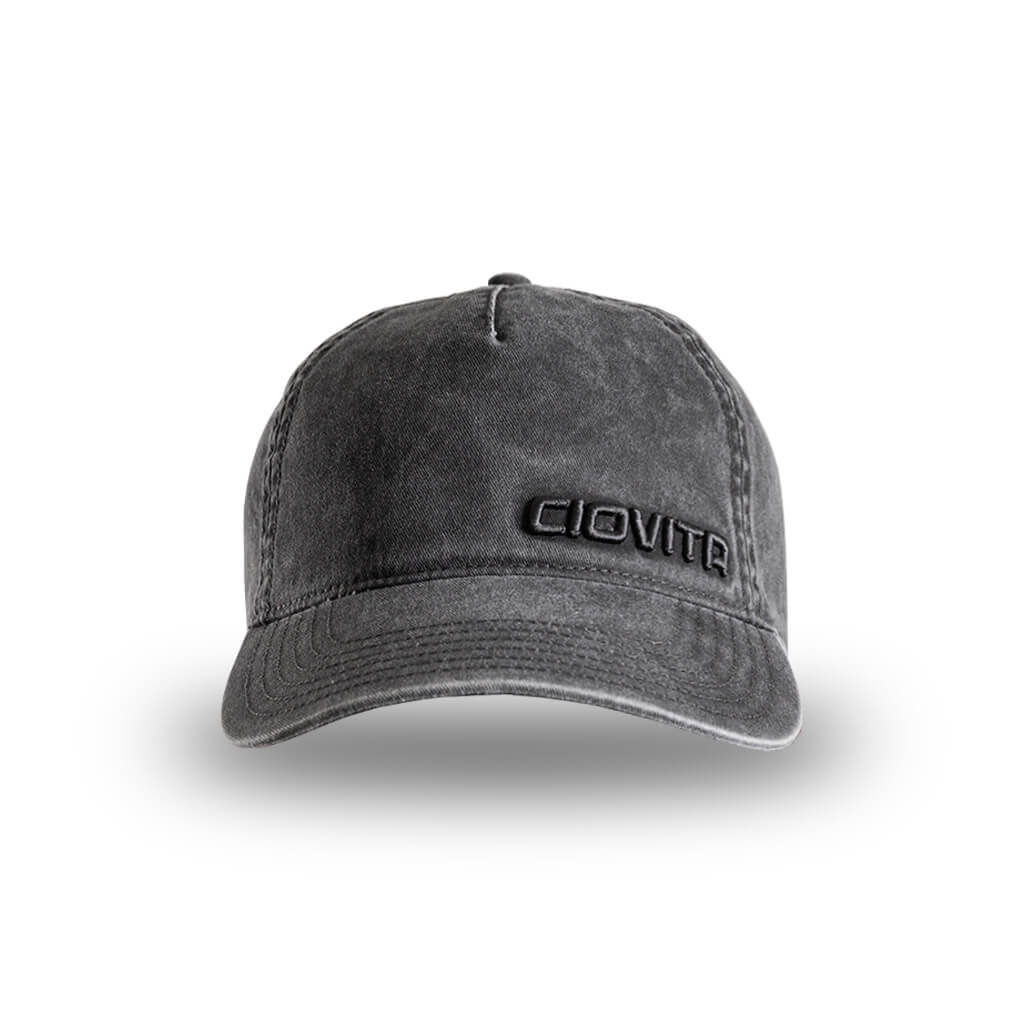 Curved Vintage Strapback Peak Cap (Black)