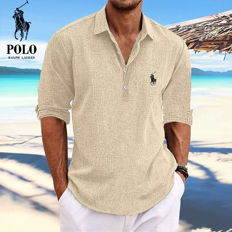 Men's Lapel Beach Long Sleeve Shirt