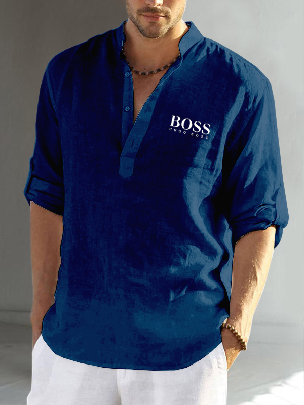 Cotton linen men's long sleeve casual shirt