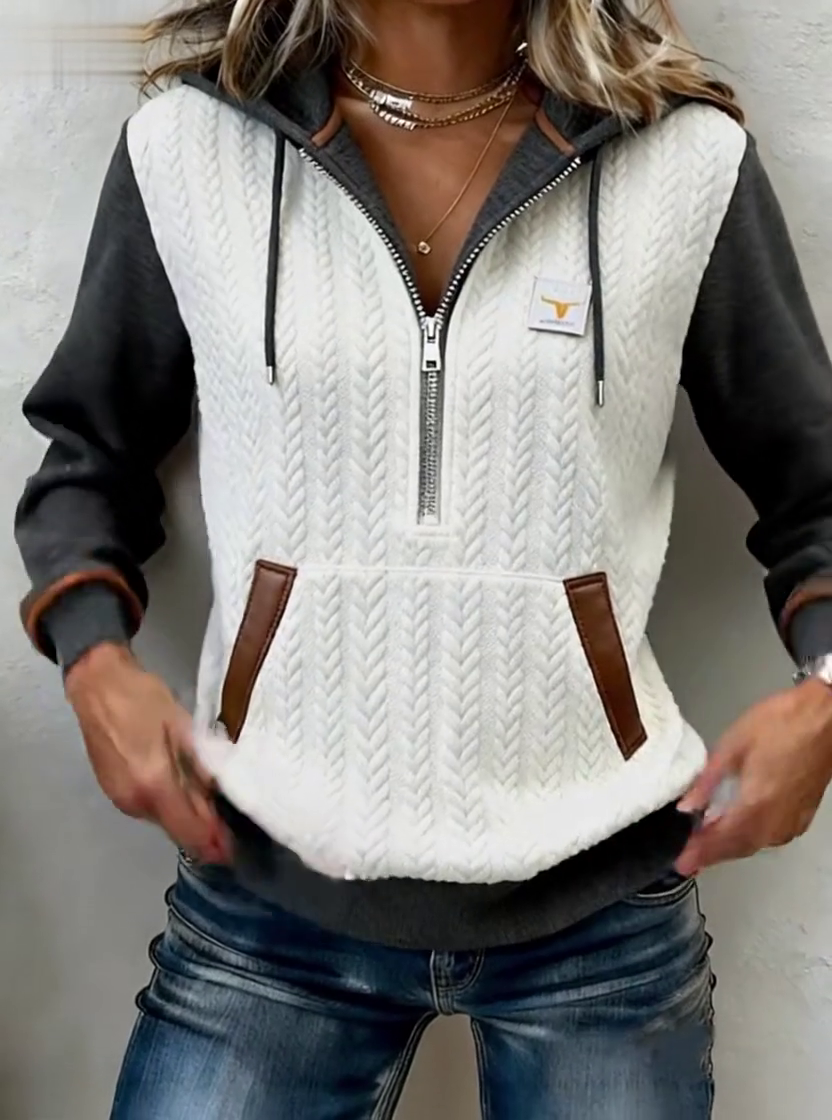 Women'S Casual Color-Blocked Hooded Sweatshirt