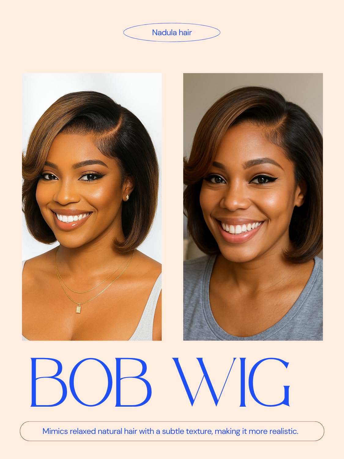 Nadula Glue-Free Goodbye Knot Short Bob Wig with Strap, Real Hair Hairband, Blow-Dry Bangs, Black to Chestnut Brown Gradient, Pre-Cut 7x5 HD Lace Front Wig, Pre-Pulled Bleached Knot, Ready to Wear, 10 Inches (Approx. 25.4 cm).