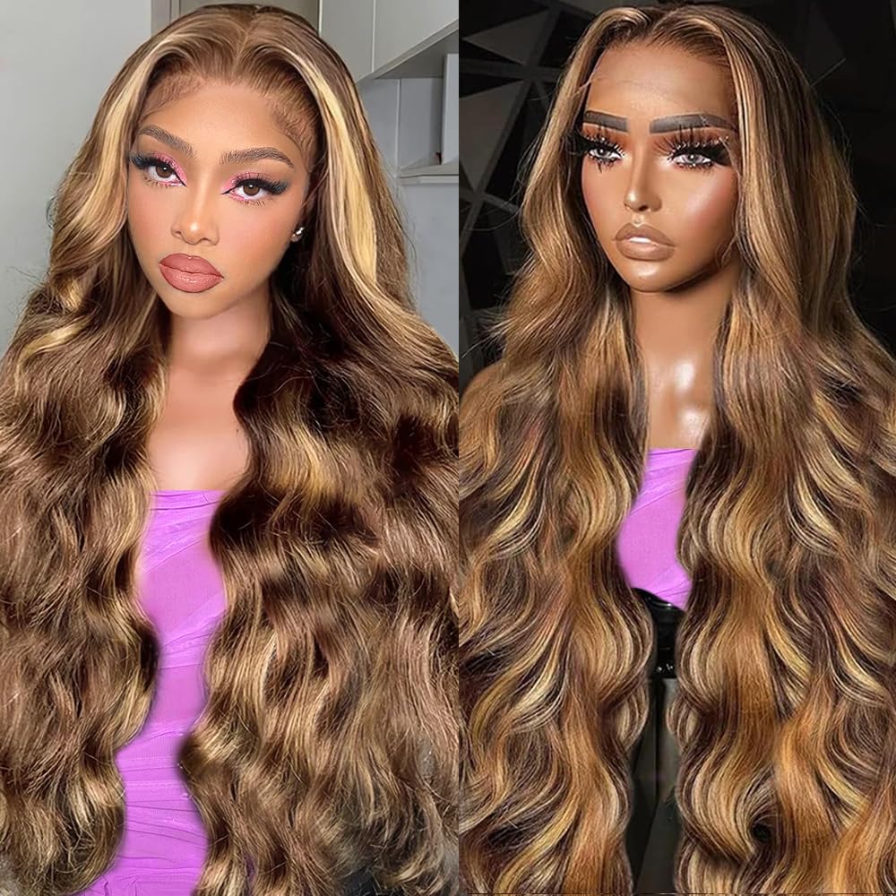 30-inch (approx. 30 cm) Honey Gold Gradient Lace Front Wig, Real Hair 13x6, High Definition Lace Front Wig 4/27, High Gloss Gradient Wave Lace Front Glue-Free Wig, Pre-selected Baby Hair