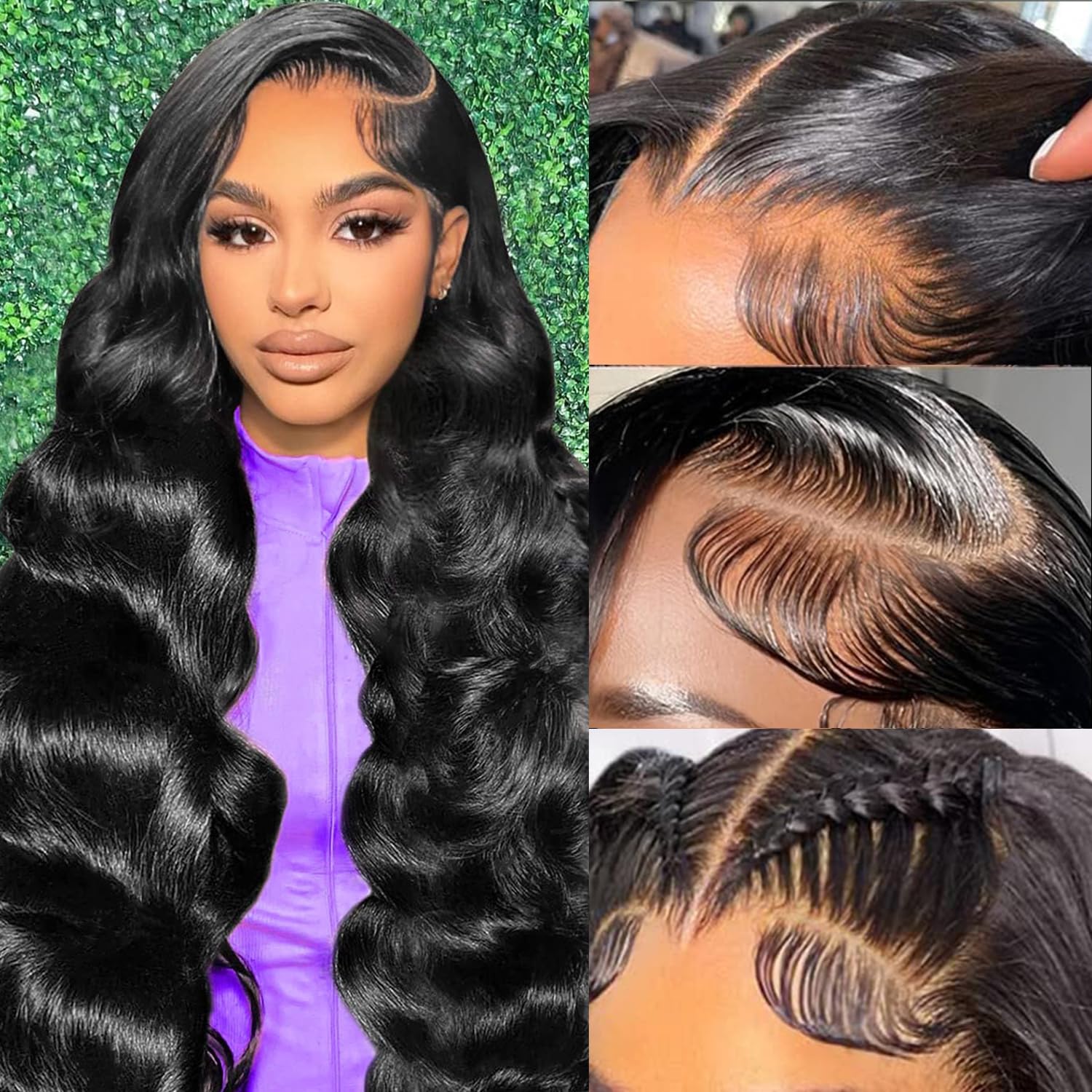 13x4 body wavy lace front wig, real hair, pre-plucked 180 density HD transparent lace front wig, human hair, suitable for women, glue-free wig, real hair, includes baby hair