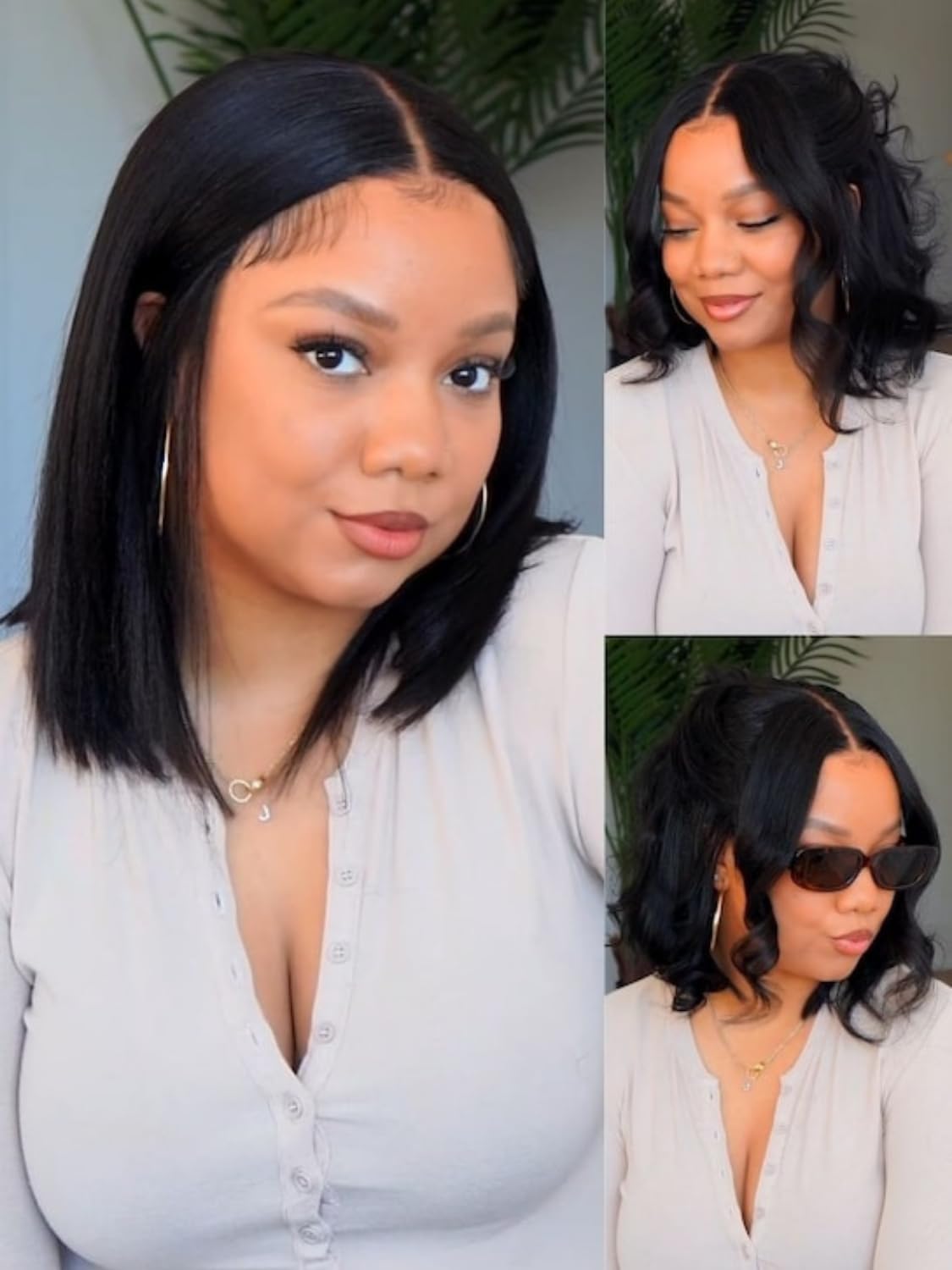 Nadula Yaki Straight Bob Drawstring Wig, Real Hair, Glue-Free, Pre-cut 7x5 HD Bye Bye Knots Lace Front Wig, Real Hair, Pre-picked Invisible Knots, Short Yaki Bob Wig, 150% Density, 12 Inches (approx. 30.5 cm).