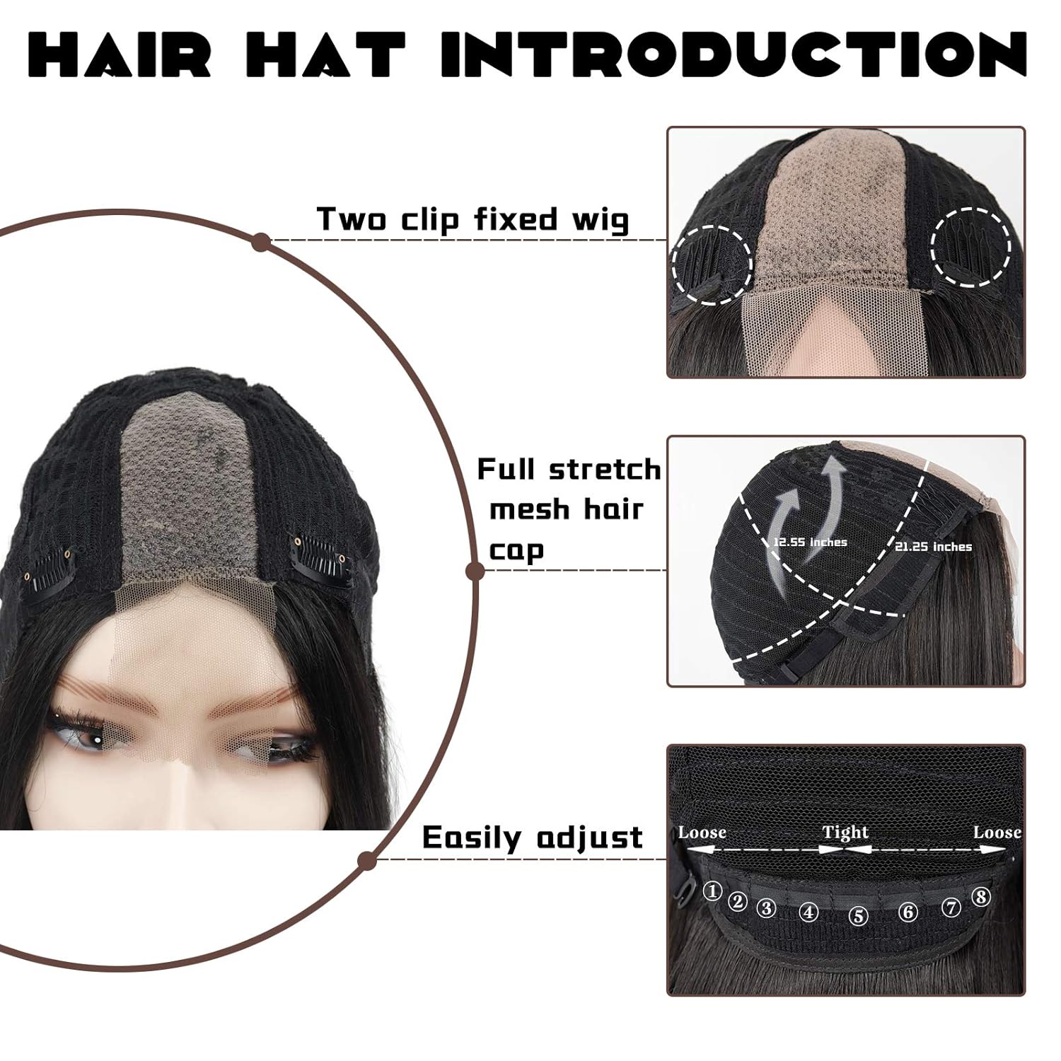 Xinran Women's Long Straight Black Wig, Synthetic Black Straight Wig, Natural Black Long Wig, 30 inches (approx. 76.2 cm) (Black)