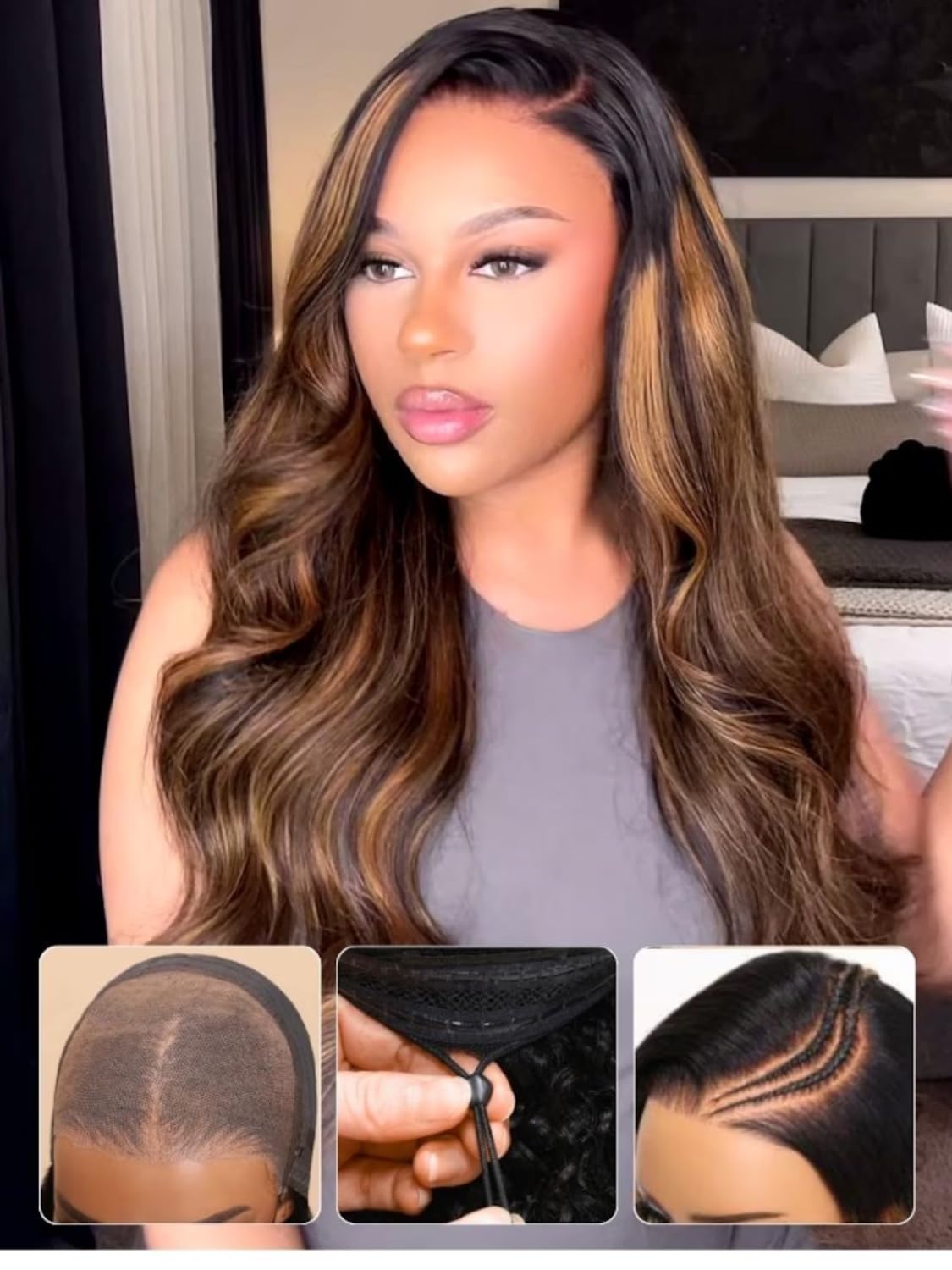UNICE Bye Bye Bye Knots Wavy Wig 7x5 Pre-cut HD Front Lace Wig with Real Hair and Elastic Drawstring Balayage Brown Glue-free Wig Pre-pulled Bleached Knots Natural Hairline 150% Density 18 inches