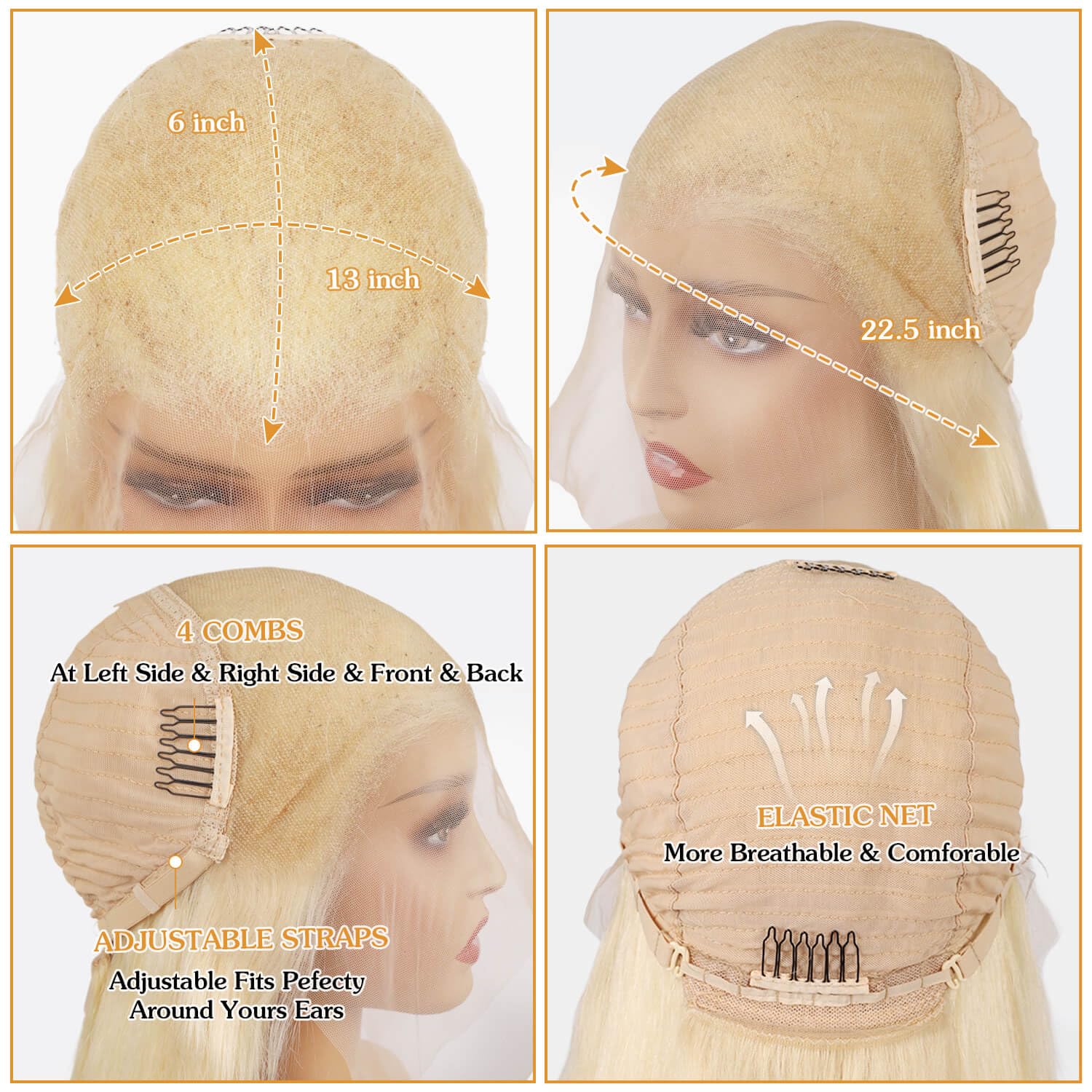BZN 613 13x6 Lace Front Wig, Real Hair, 28 Inches, 200 Density, 613, Lace Front Wig, Golden Straight Real Hair, 613 HD, Lace Front Wig, Pre-Removed Baby Hair