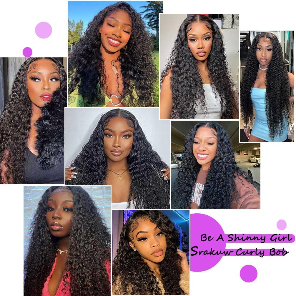 Wear and Go Glue-Free Real Hair Pre-Cut Lace Wig Suitable for Black Women 180 Density Water Wave Bob Wig Real Hair Curls (20 inches)