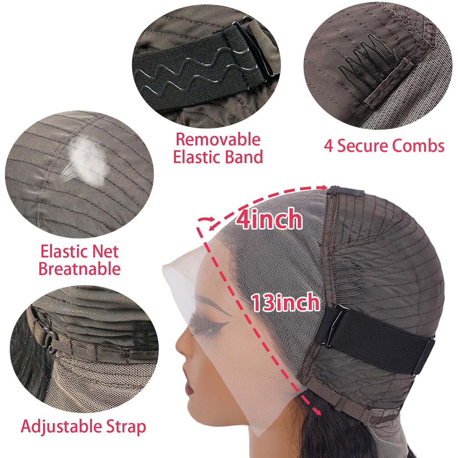 28-inch (approx. 28 cm) deep wavy lace front wig, 200% real hair density, 13x4 high-definition lace front wig, pre-puffed real hair, deep curl wig, women's style, natural black.