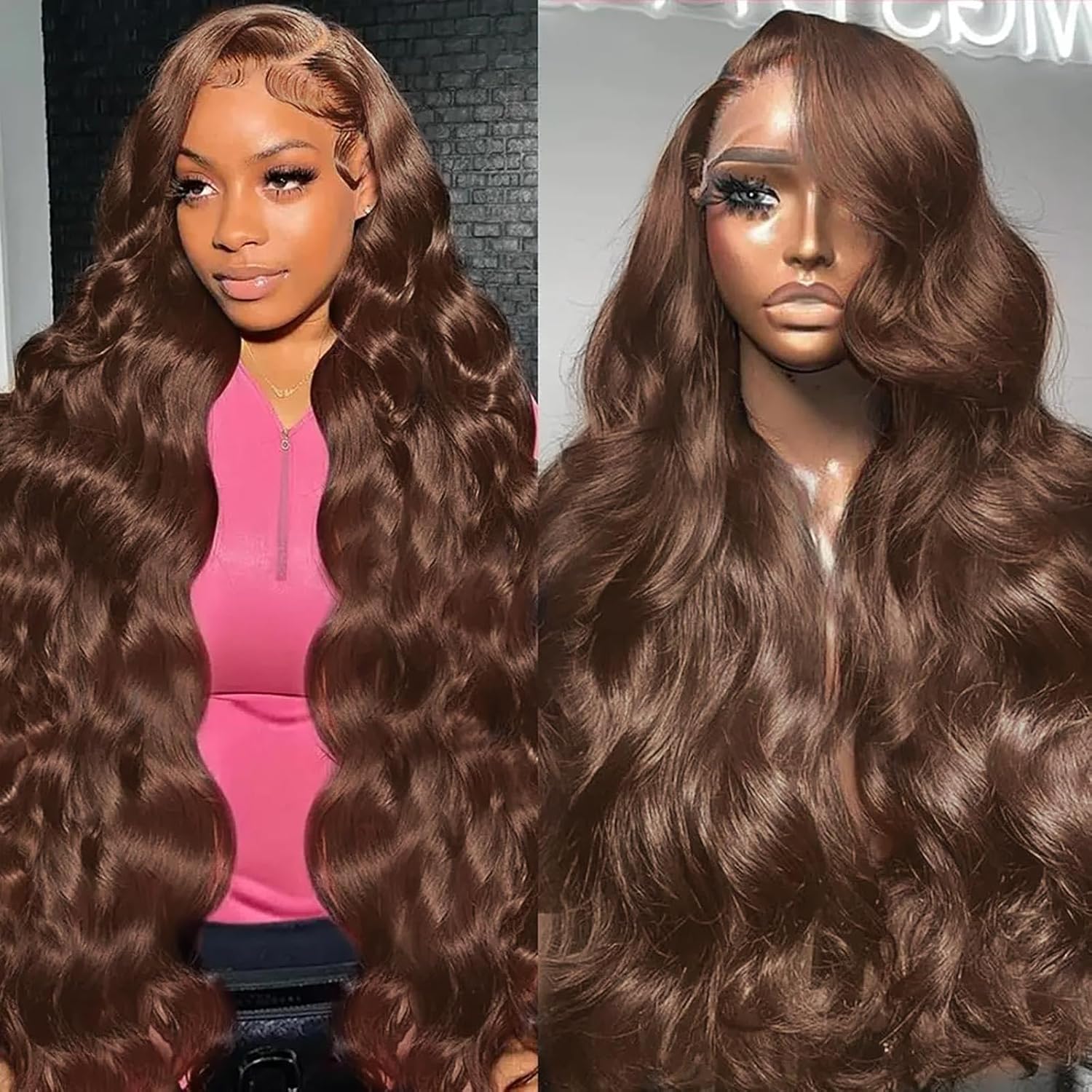Chocolate brown lace front wig, 200mm density, 13x6mm HD wavy lace front wig, pre-plucked real hair, colored front, glue-free brown real hair wig, suitable for women, includes baby hair, 24 inches (approx. 50.6 cm).