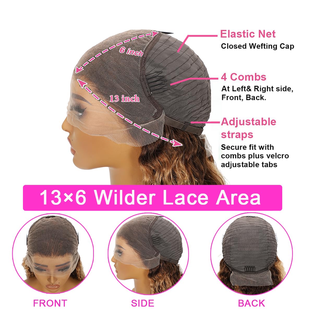 30-inch (approx. 30 cm) honey blonde high-gloss gradient lace front wig, 200% density 13x6 HD lace front wig, real hair deep wave curl lace front wig, pre-harvested baby hair.