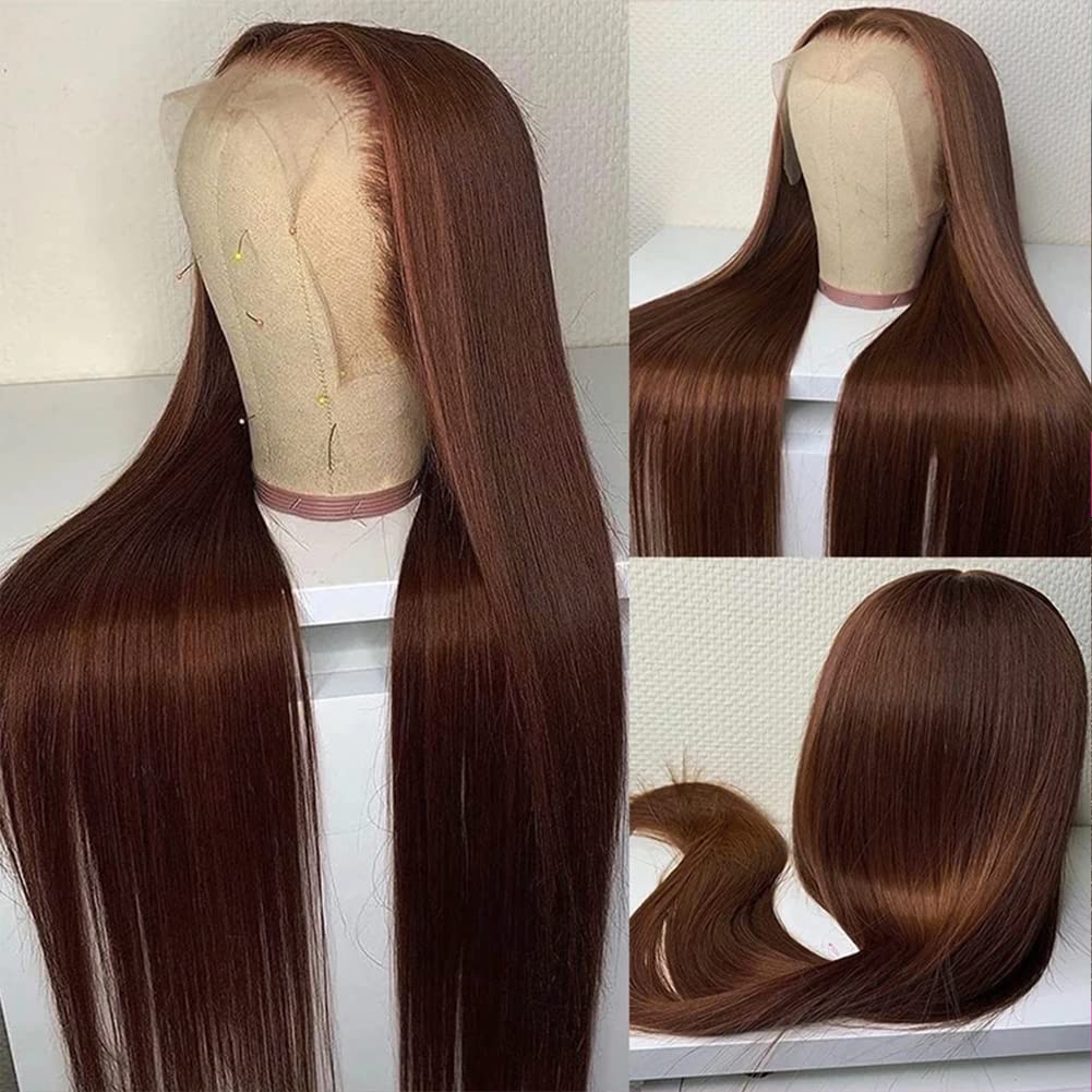 Hermosa 13x4 Chocolate Brown Lace Front Wig, 180 Density, Straight Lace Front Wig, Pre-pickled Hairline #4, Brown Wig, 26 Inches