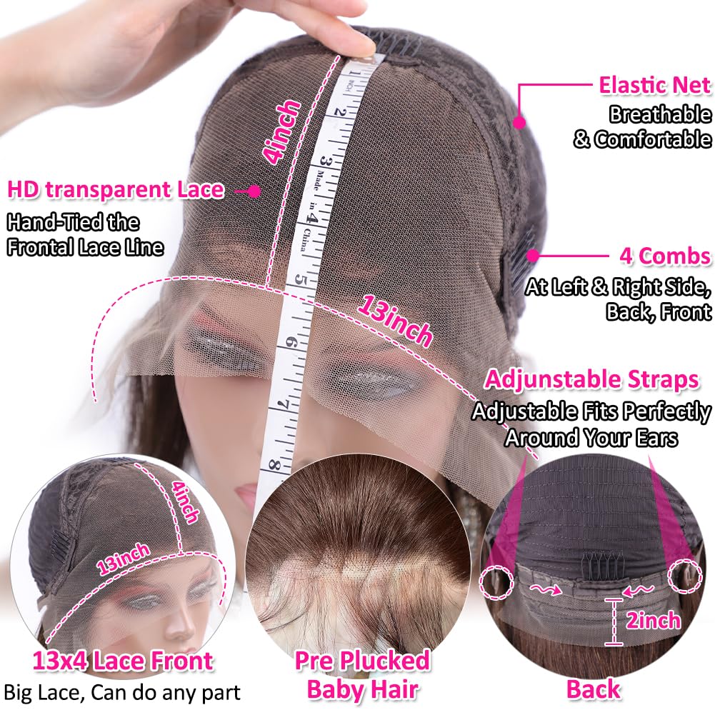 Hermosa 13x4 Chocolate Brown Lace Front Wig, 180 Density, Straight Lace Front Wig, Pre-pickled Hairline #4, Brown Wig, 26 Inches