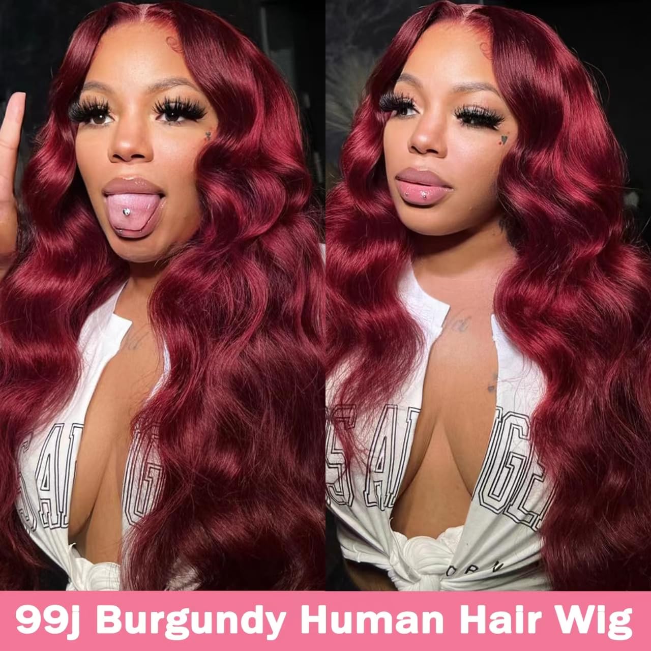 99J Burgundy Wig, Real Hair, 13x4cm, Body Wavy Lace Front Wig, Real Hair, 180 Density, Pre-Pulled, Glue-Free, Wine Red Lace Front Wig, Women's, 28 Inches (Approx. 71.1 cm)