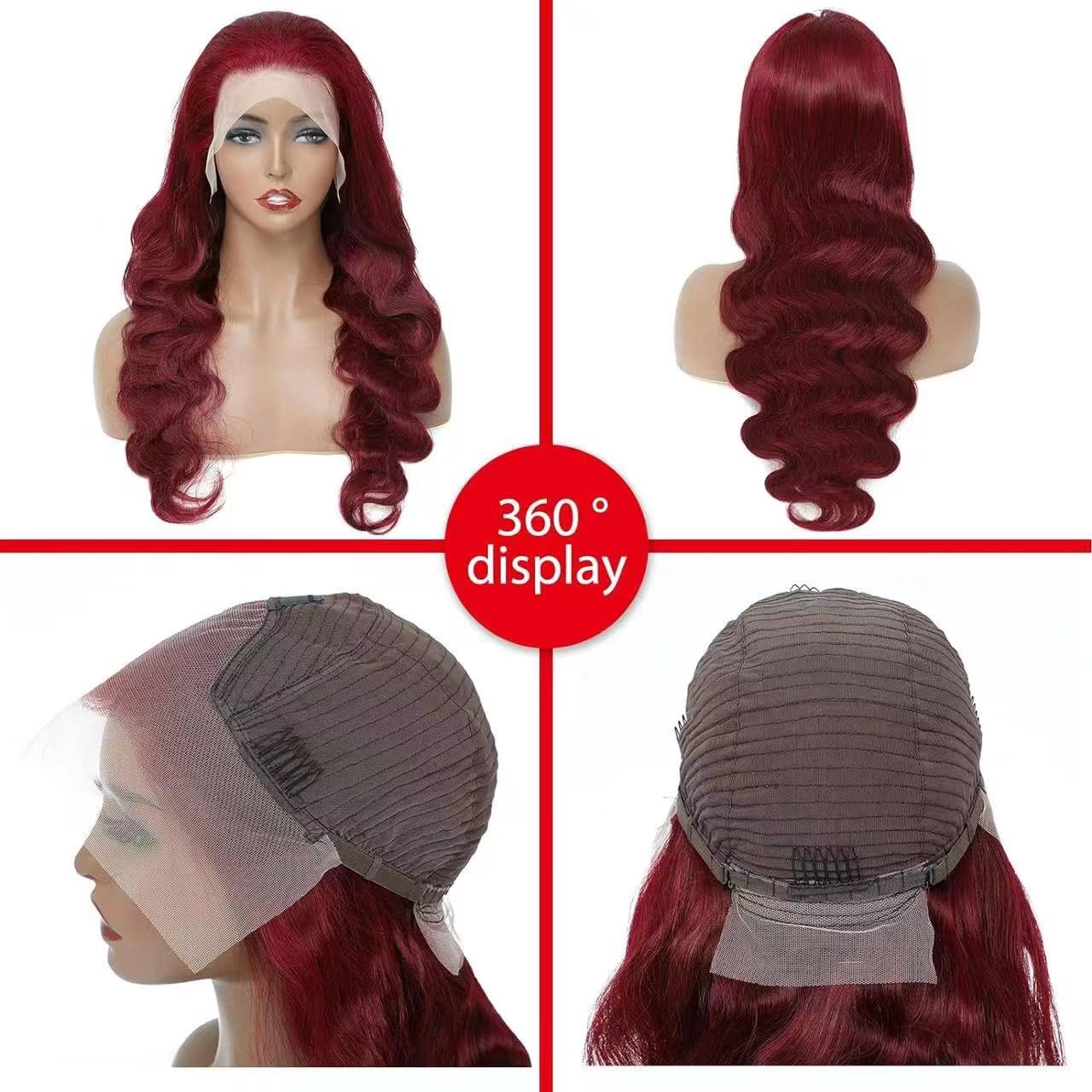 99J Burgundy Wig, Real Hair, 13x4cm, Body Wavy Lace Front Wig, Real Hair, 180 Density, Pre-Pulled, Glue-Free, Wine Red Lace Front Wig, Women's, 28 Inches (Approx. 71.1 cm)
