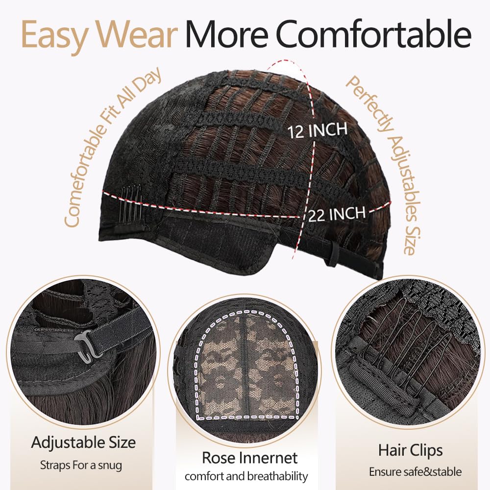 Long black wig with bangs, synthetic heat-resistant layered style, suitable for everyday wear and parties.